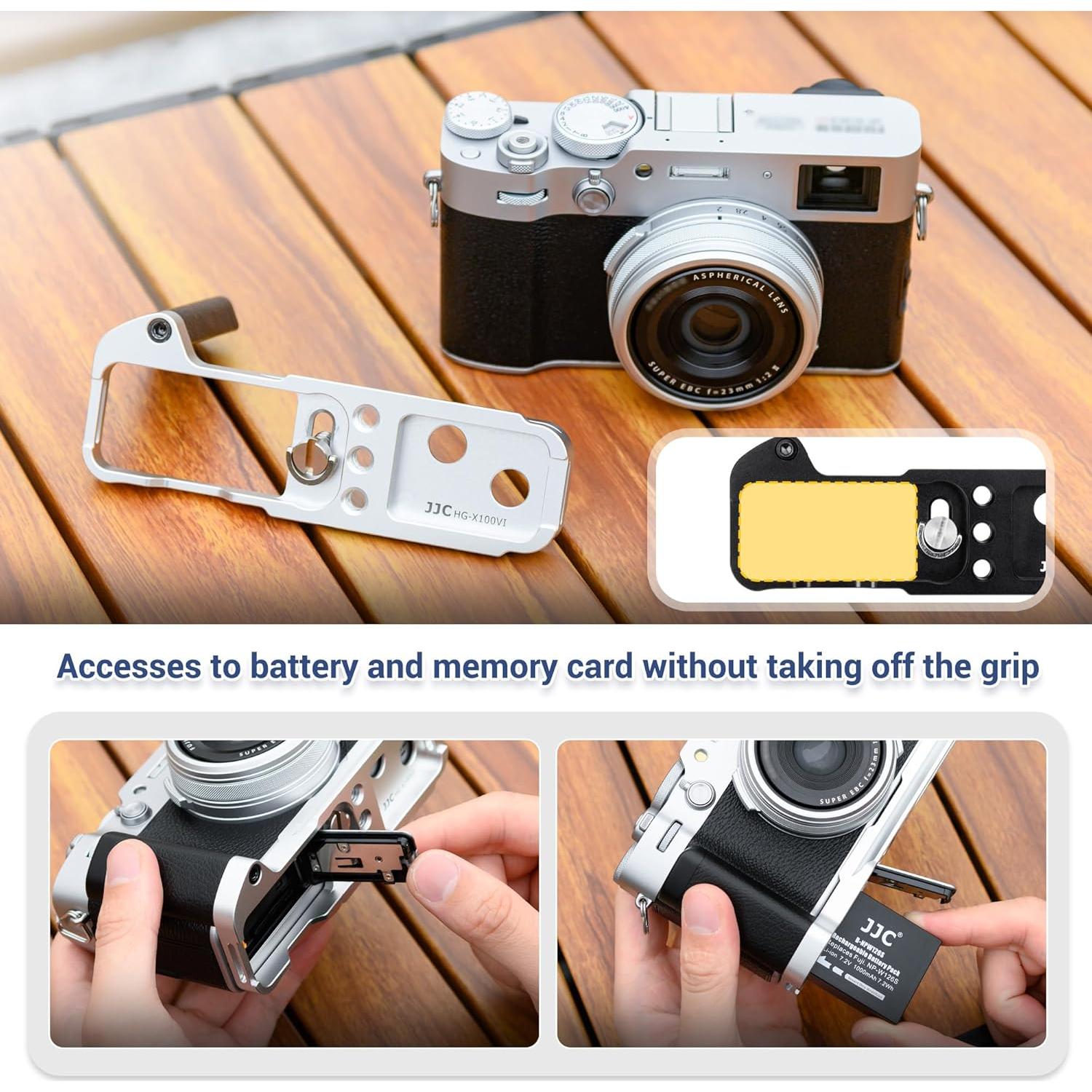 Updated X100V Metal Hand Grip, Handle L Bracket for Fuji Fujifilm X100V Camera (Not for X100VI), Three 1/4"-20 Tripod Hole, Arca Swiss Quick Release Plate, Anti-Slip Pads, with Extra Hand Strap Hole