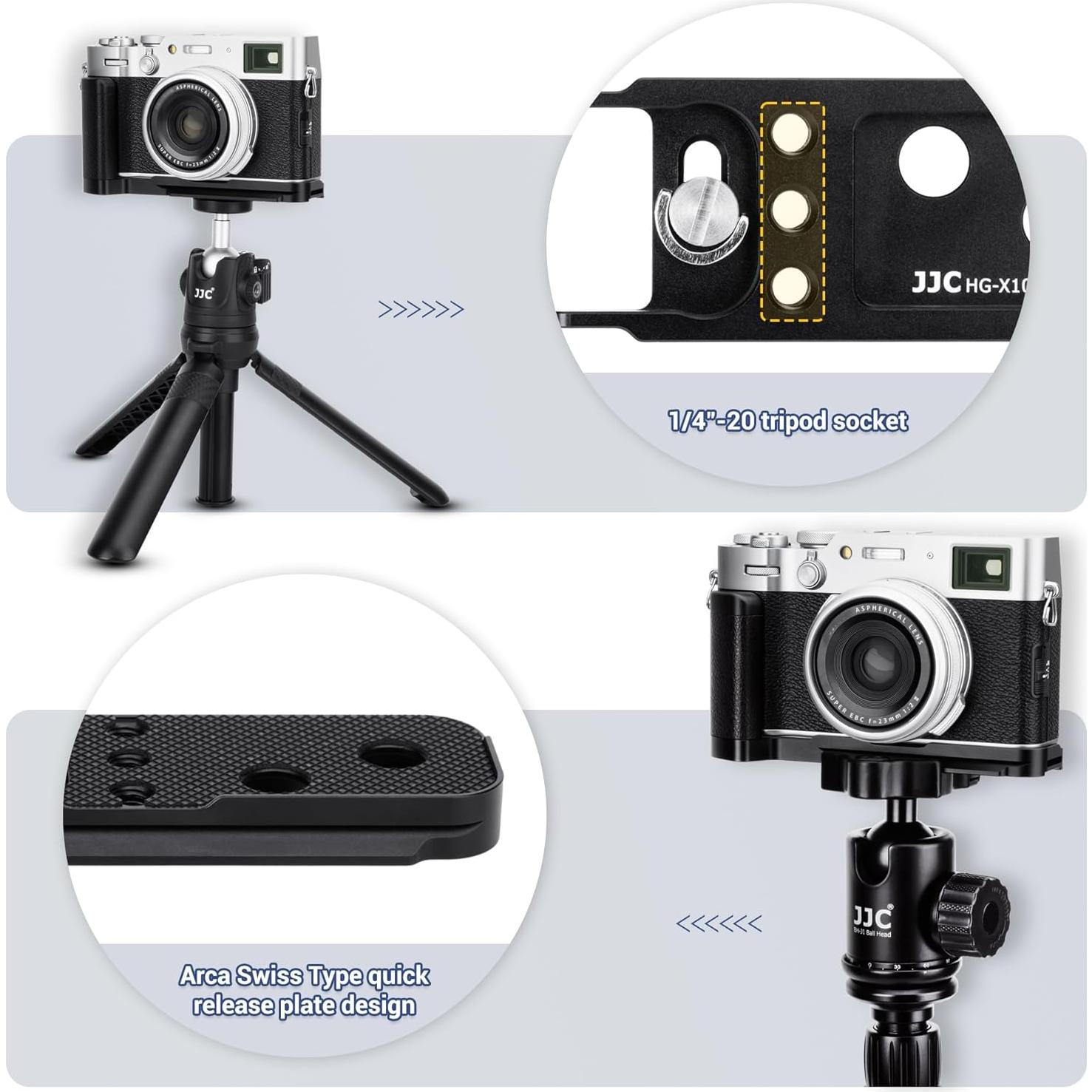 Updated X100V Metal Hand Grip, Handle L Bracket for Fuji Fujifilm X100V Camera (Not for X100VI), Three 1/4"-20 Tripod Hole, Arca Swiss Quick Release Plate, Anti-Slip Pads, with Extra Hand Strap Hole