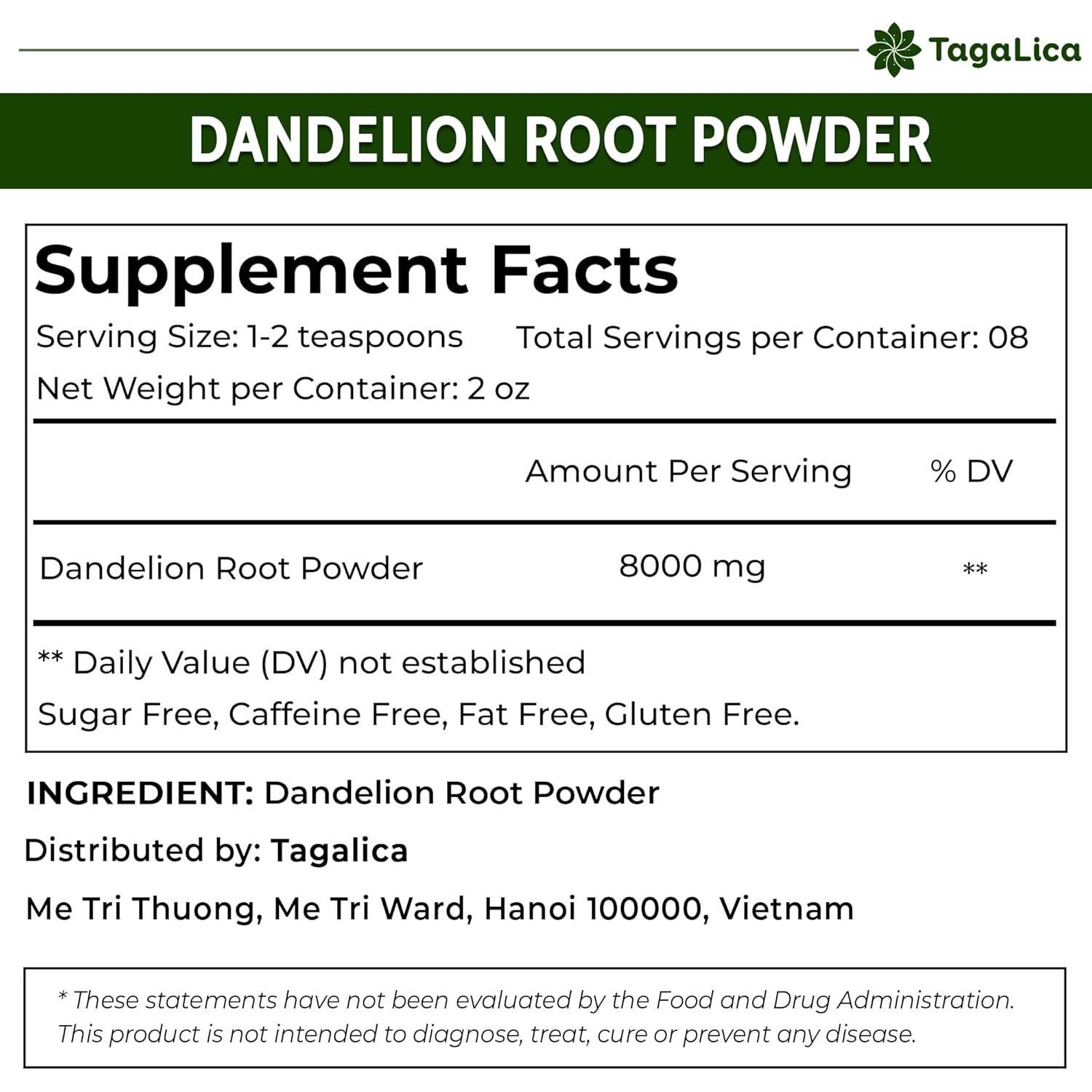Polvo de Raíz de Diente de León 56.7 g Tagalica 100% Natural