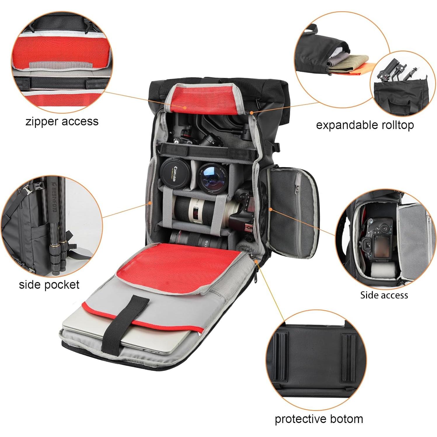 Mochila para cámara Besnfoto impermeable 23L con compartimento para laptop