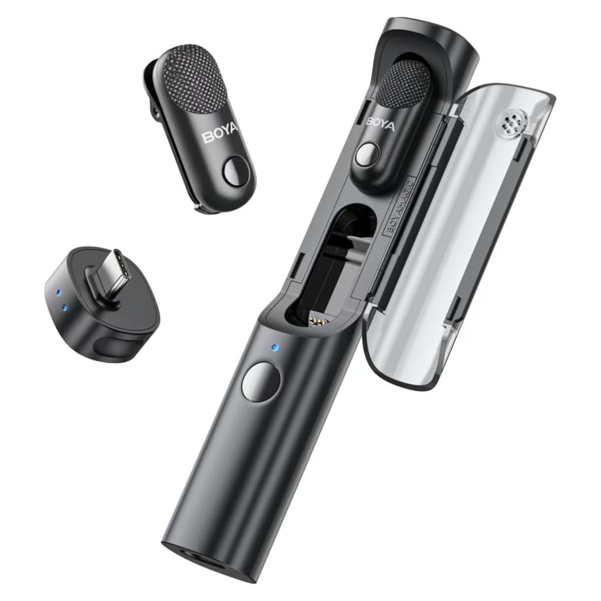 BOYA Magic Wireless Mini Microphones for iPhone 15-16/Android, 4 Form-in-1 Mic, 7g Lightweight, AI Noise Reduction, 48kHz/24bit, APP Control, 328ft Range, Microphone for Recording (Stand not included)