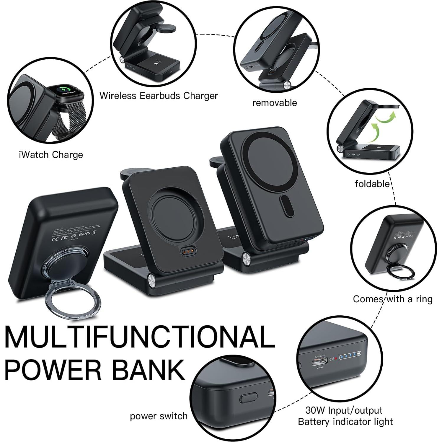 Estación de Carga Inalámbrica 3 en 1 HUOTO 10000mAh Negra