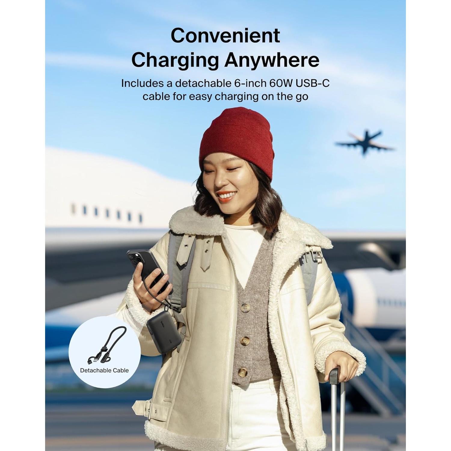 Belkin Portable Charger, Slim USB-C Power Bank 10,000mAh w/ 2 USB-C Ports, Digital Battery Display, 20W Charging Battery Pack - iPhone 17, Air, Pro, Samsung Galaxy S25, Pixel 10, iPad, & More - Black