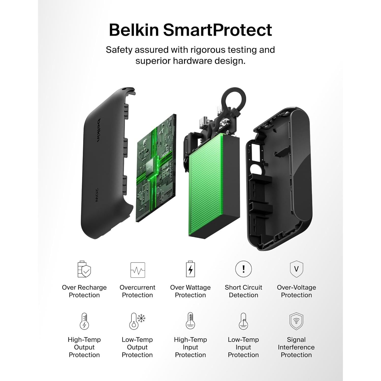 Belkin Portable Charger, Slim USB-C Power Bank 10,000mAh w/ 2 USB-C Ports, Digital Battery Display, 20W Charging Battery Pack - iPhone 17, Air, Pro, Samsung Galaxy S25, Pixel 10, iPad, & More - Black