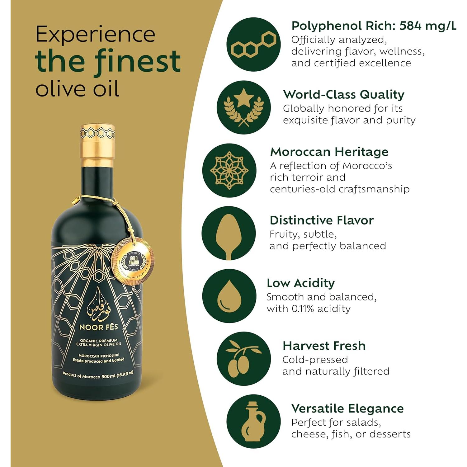 Aceite de Oliva Extra Virgen Orgánico Noor Fès 500ml Picholine