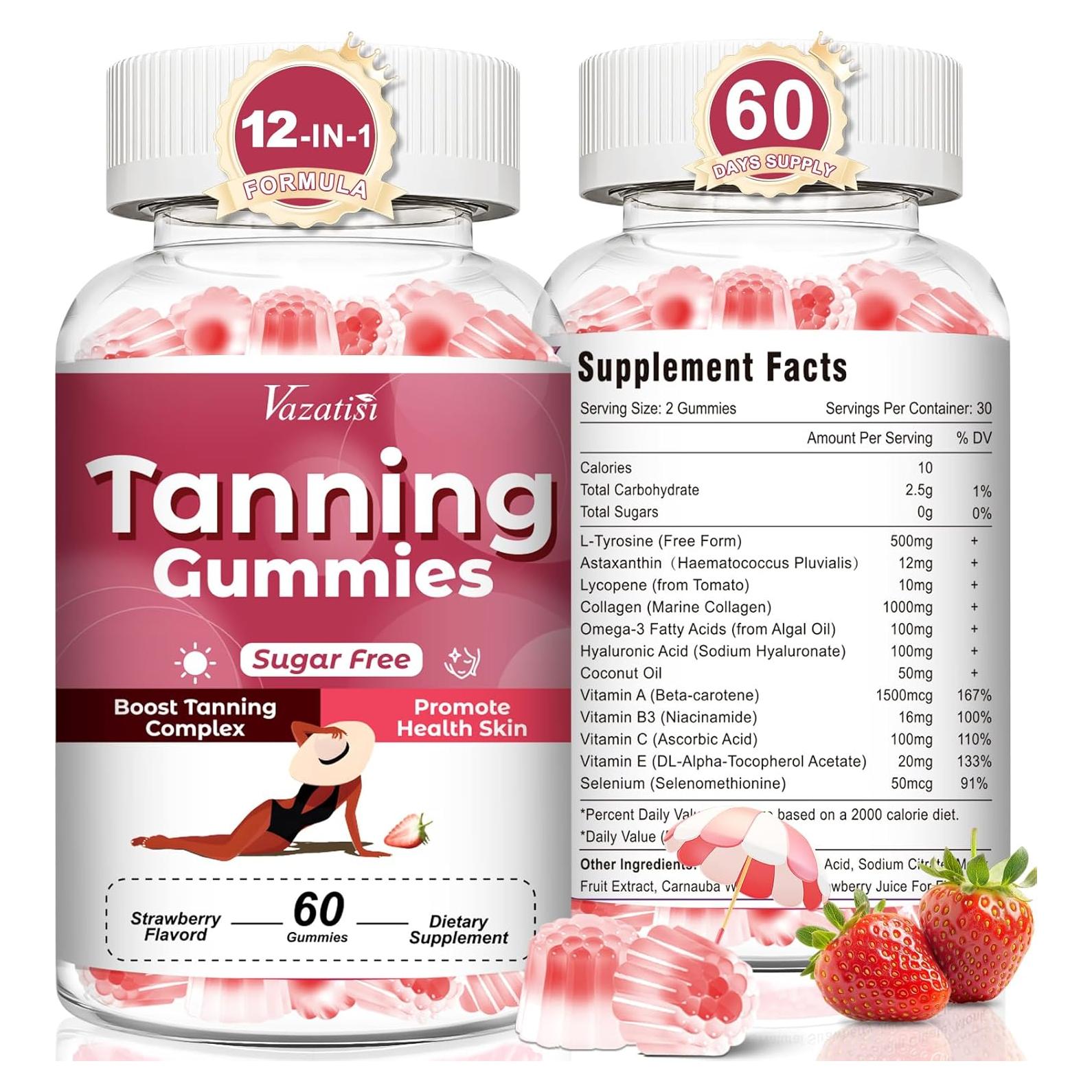 Gomitas Bronceadoras para Mujeres - Sabor Fresa, 120 Unidades