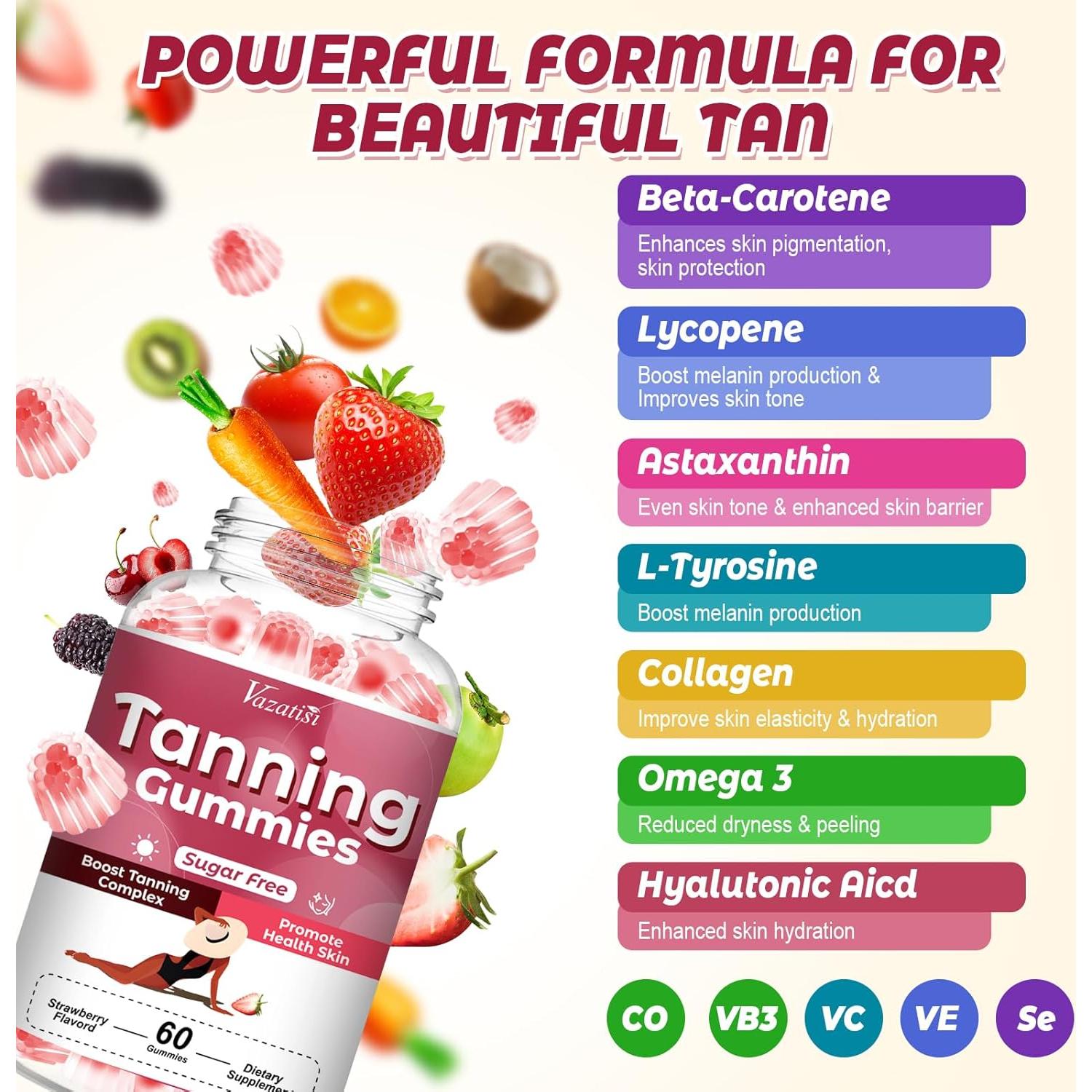 Gomitas Bronceadoras para Mujeres - Sabor Fresa, 120 Unidades