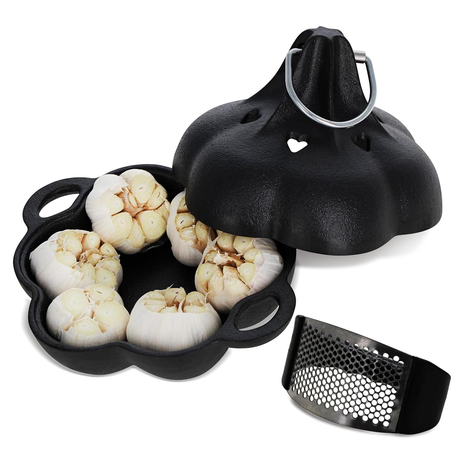 Asador de Ajo Potted Pans de Hierro Fundido Pre-Sazonado 19.1x16x13.5cm