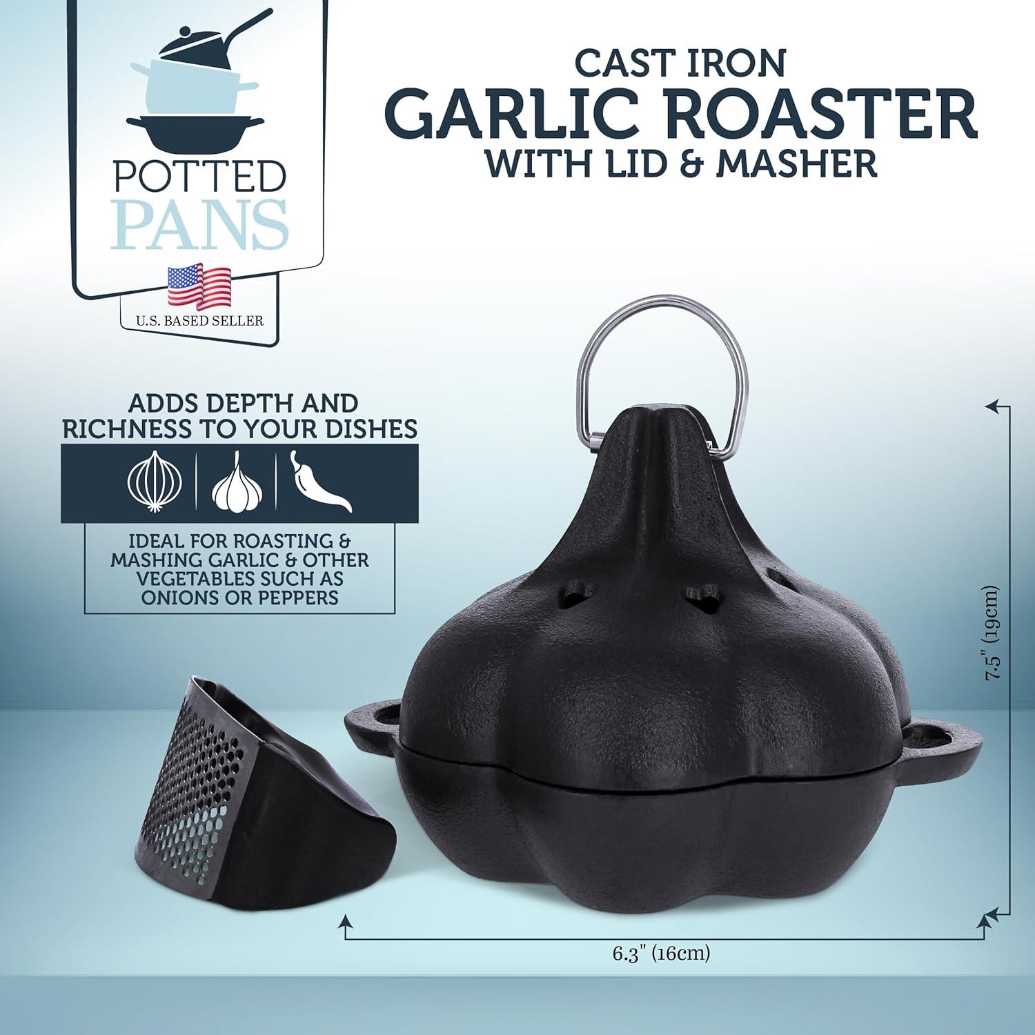 Asador de Ajo Potted Pans de Hierro Fundido Pre-Sazonado 19.1x16x13.5cm