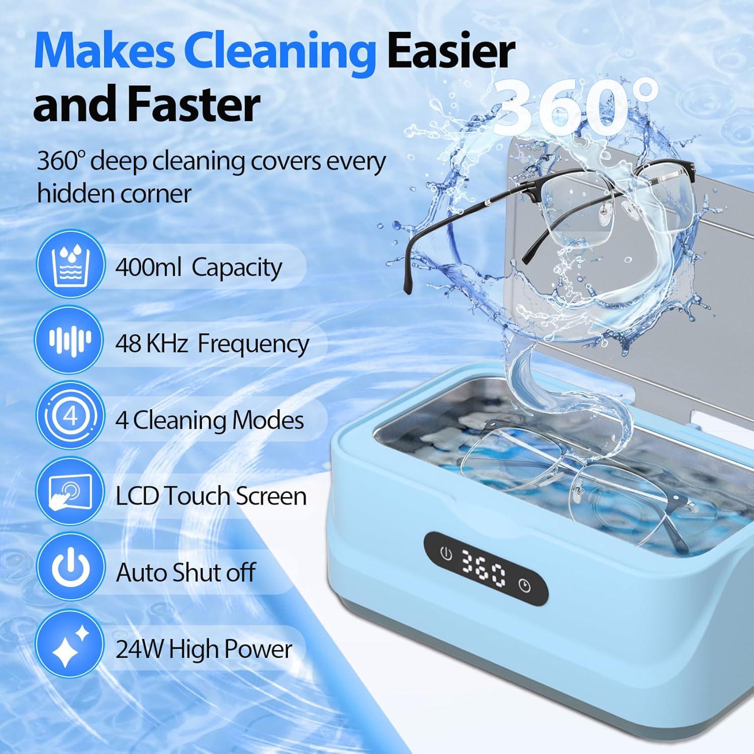 Limpiador Ultrasónico de Joyas Klivvio 24W 400ml 4 Modos