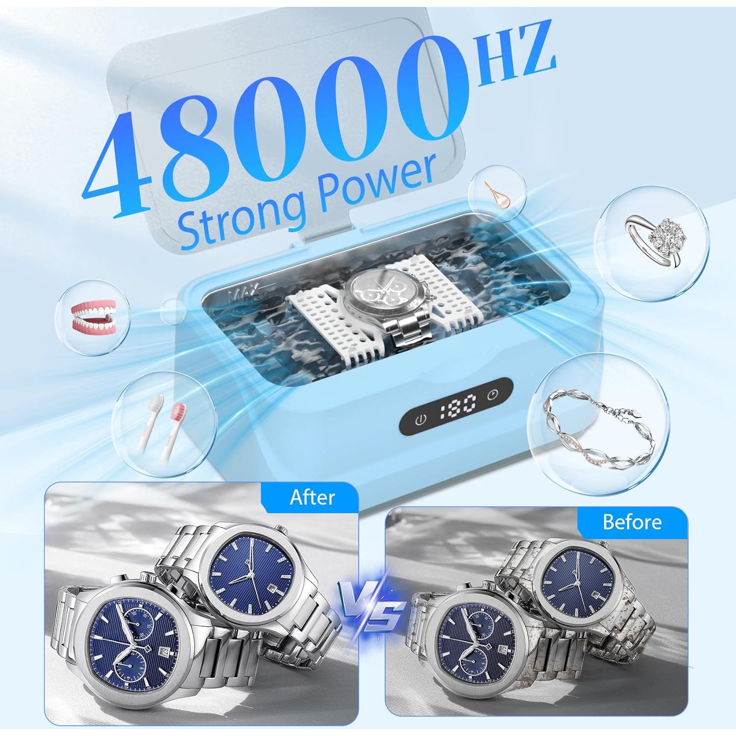 Limpiador Ultrasónico de Joyas Klivvio 24W 400ml 4 Modos