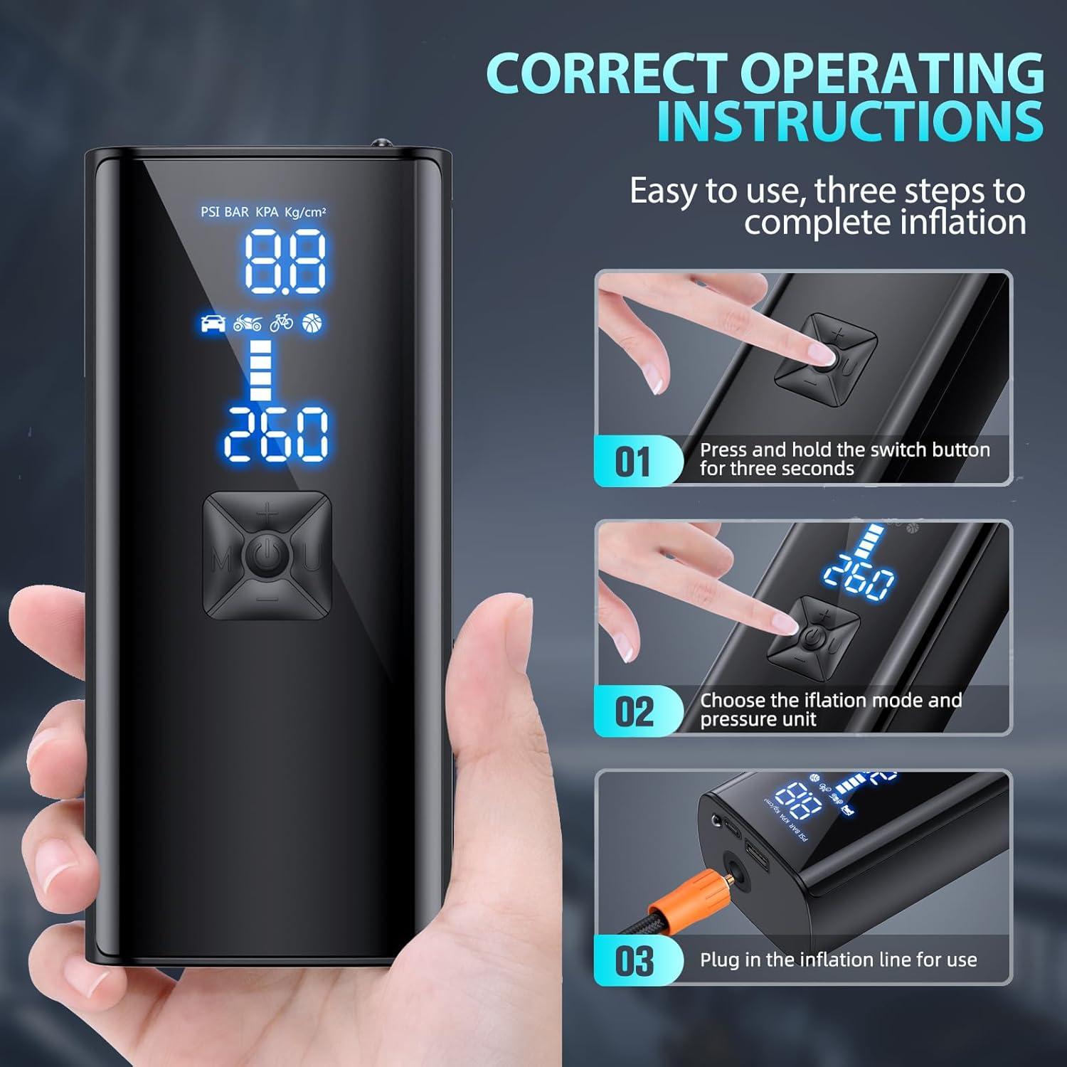 Compresor de Aire Portátil GJOSYOI P017 150 PSI con Luz LED