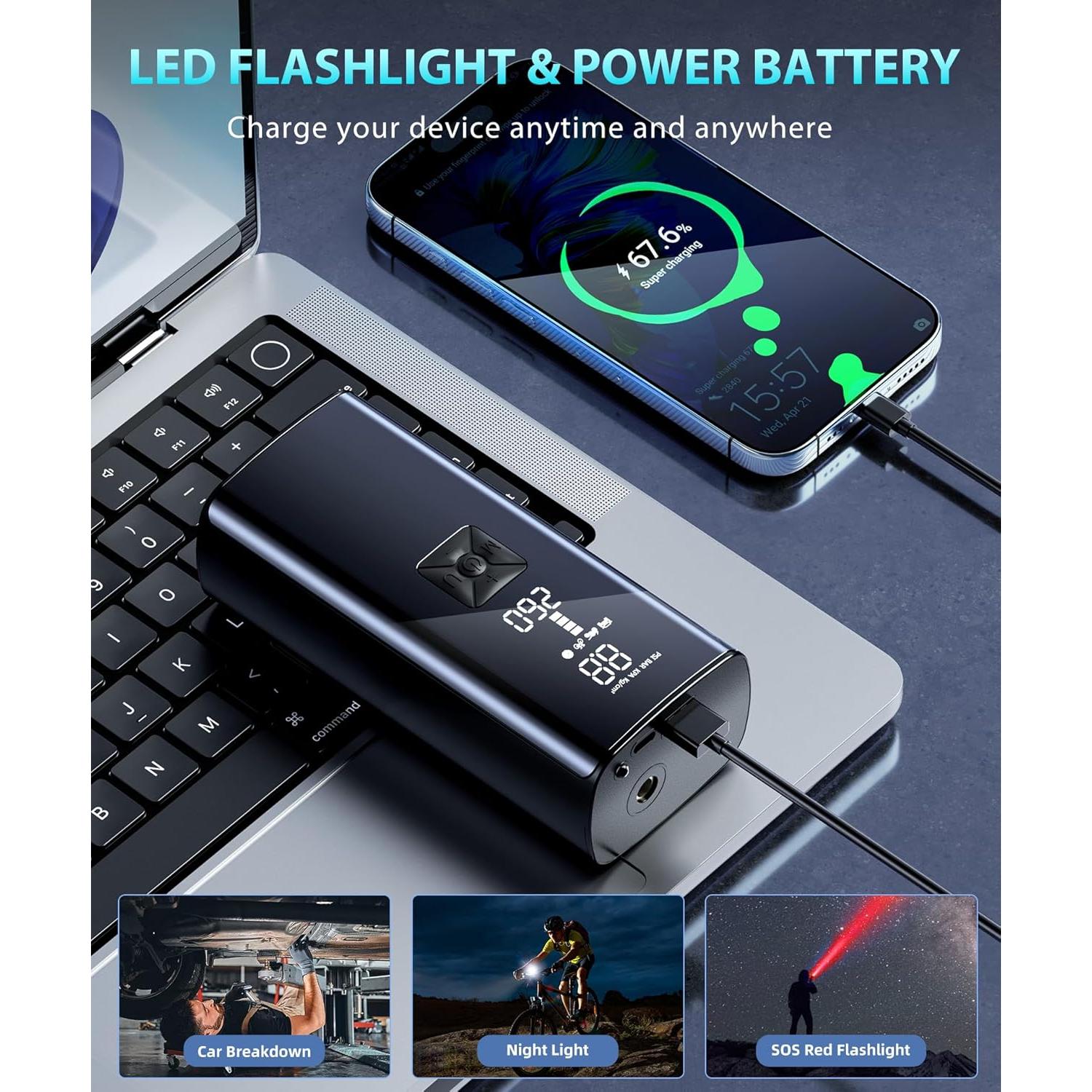 Compresor de Aire Portátil GJOSYOI P017 150 PSI con Luz LED