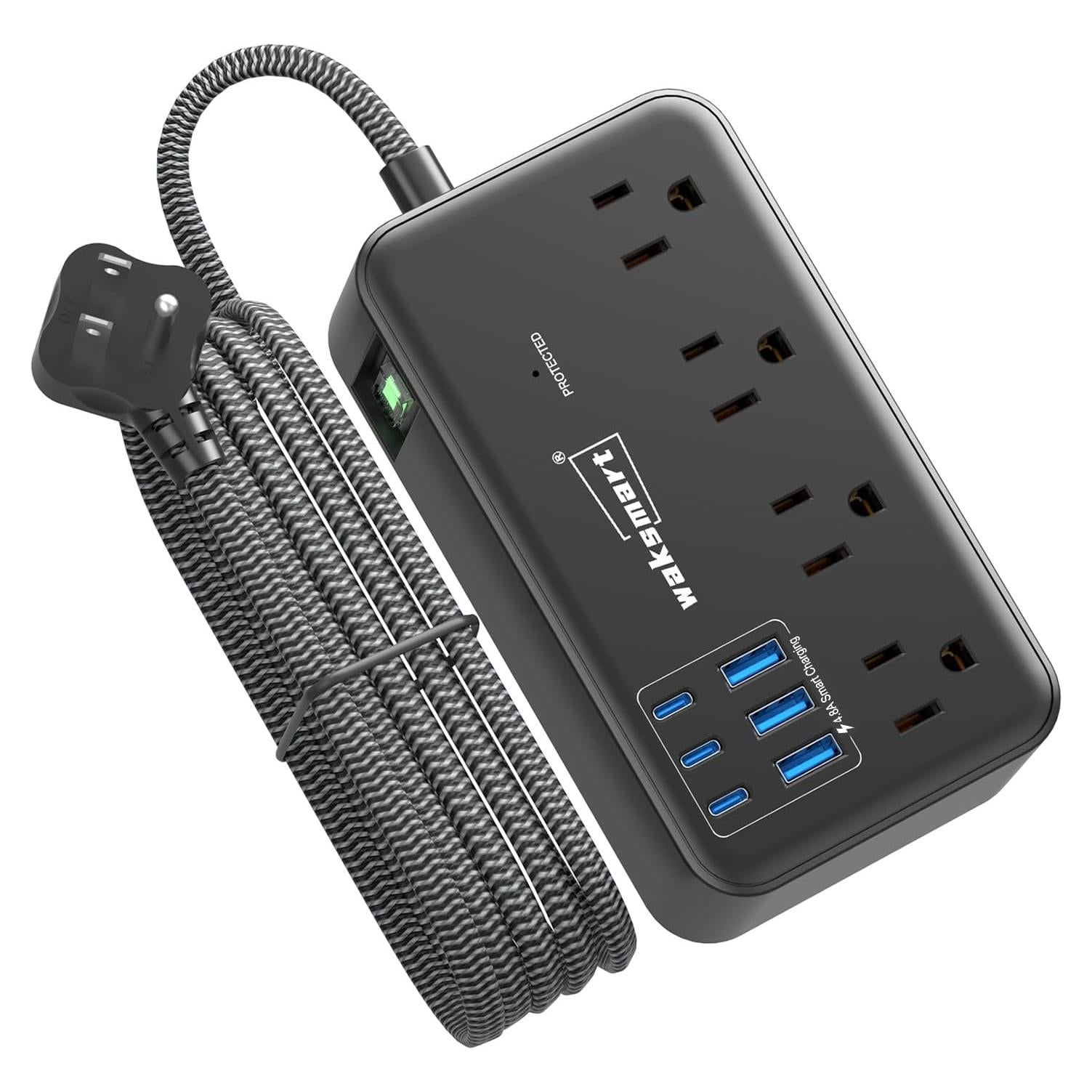 Regleta de Protección 2800J Waksmart, 8 Salidas AC y 6 USB 24W