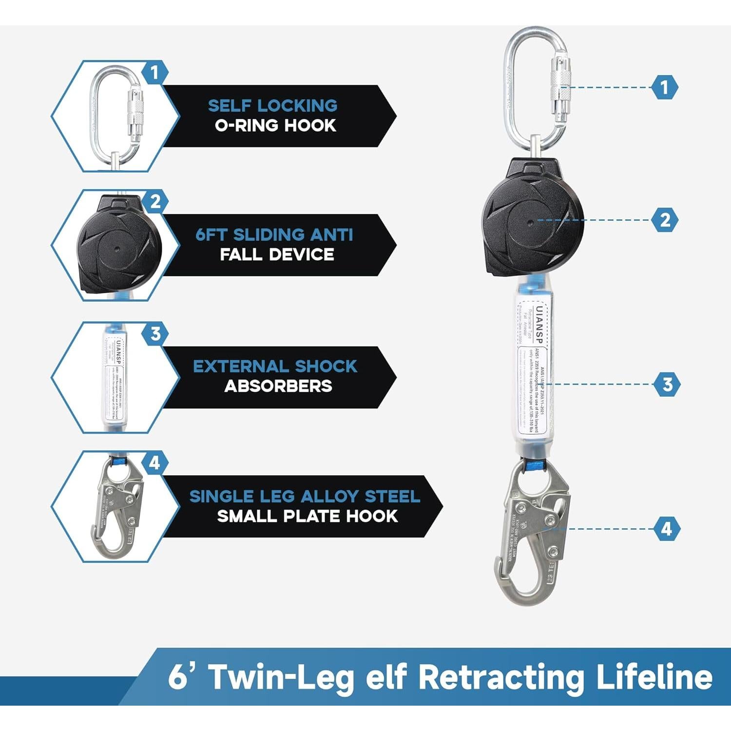 Cuerda Retráctil de Seguridad UIANSP 1.83m Gancho Pequeño