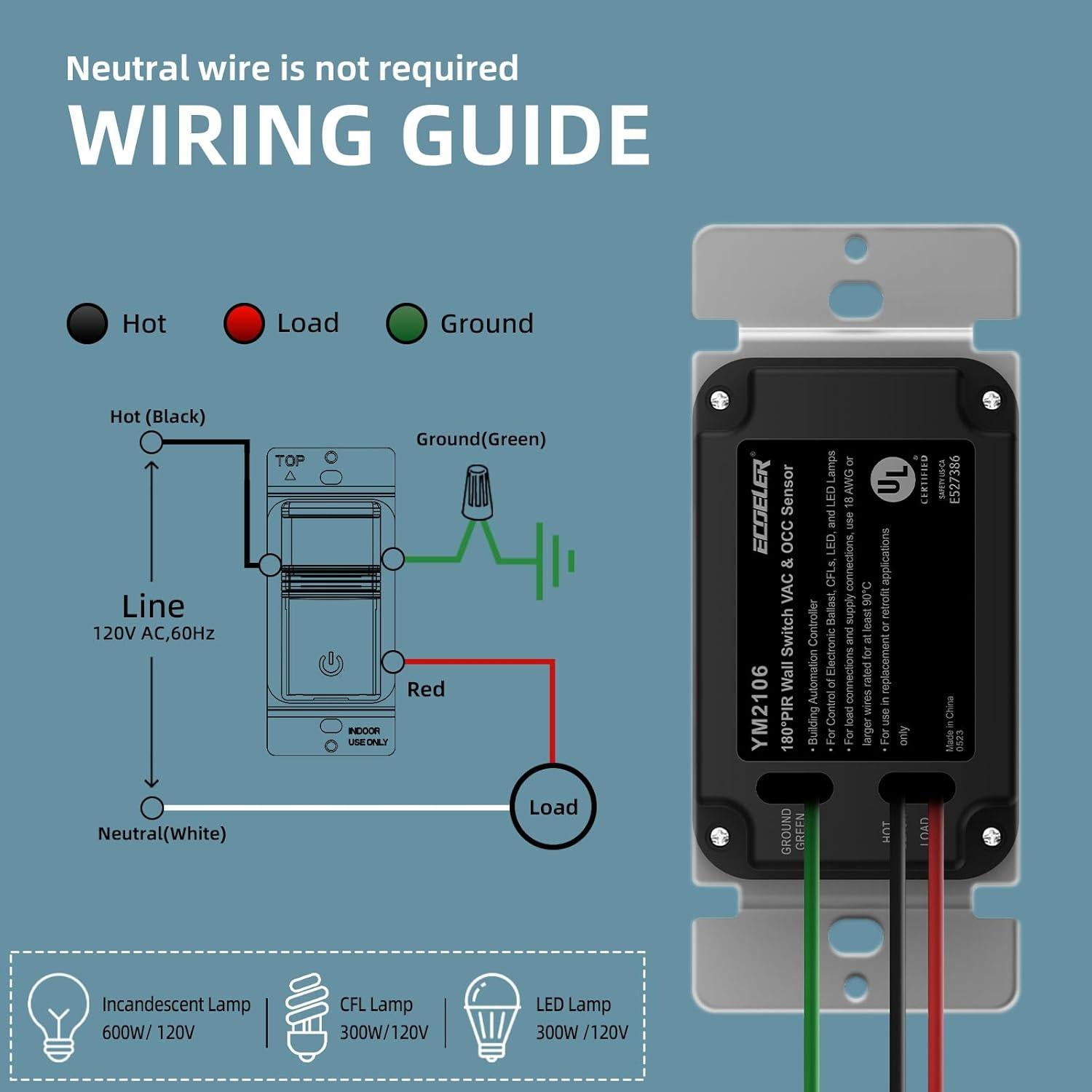 Interruptor de Luz ECOELER con Sensor de Movimiento PIR Blanco