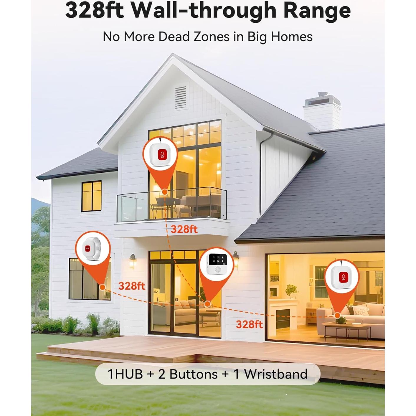 Sistema de Llamada Inteligente LORA CF106 - 1 Pulsera + 2 Botones