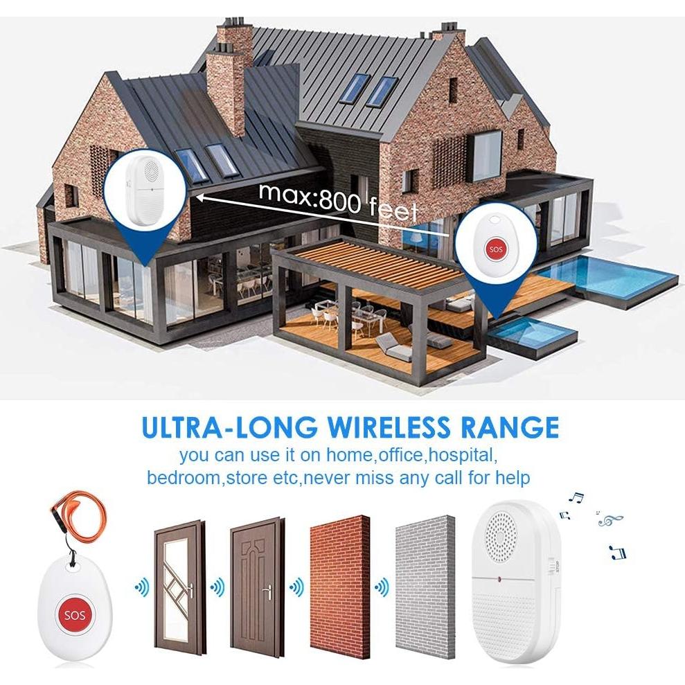 Sistema de Alerta Inalámbrico ChunHee para Cuidadores 1 Transmisor + 1 Receptor