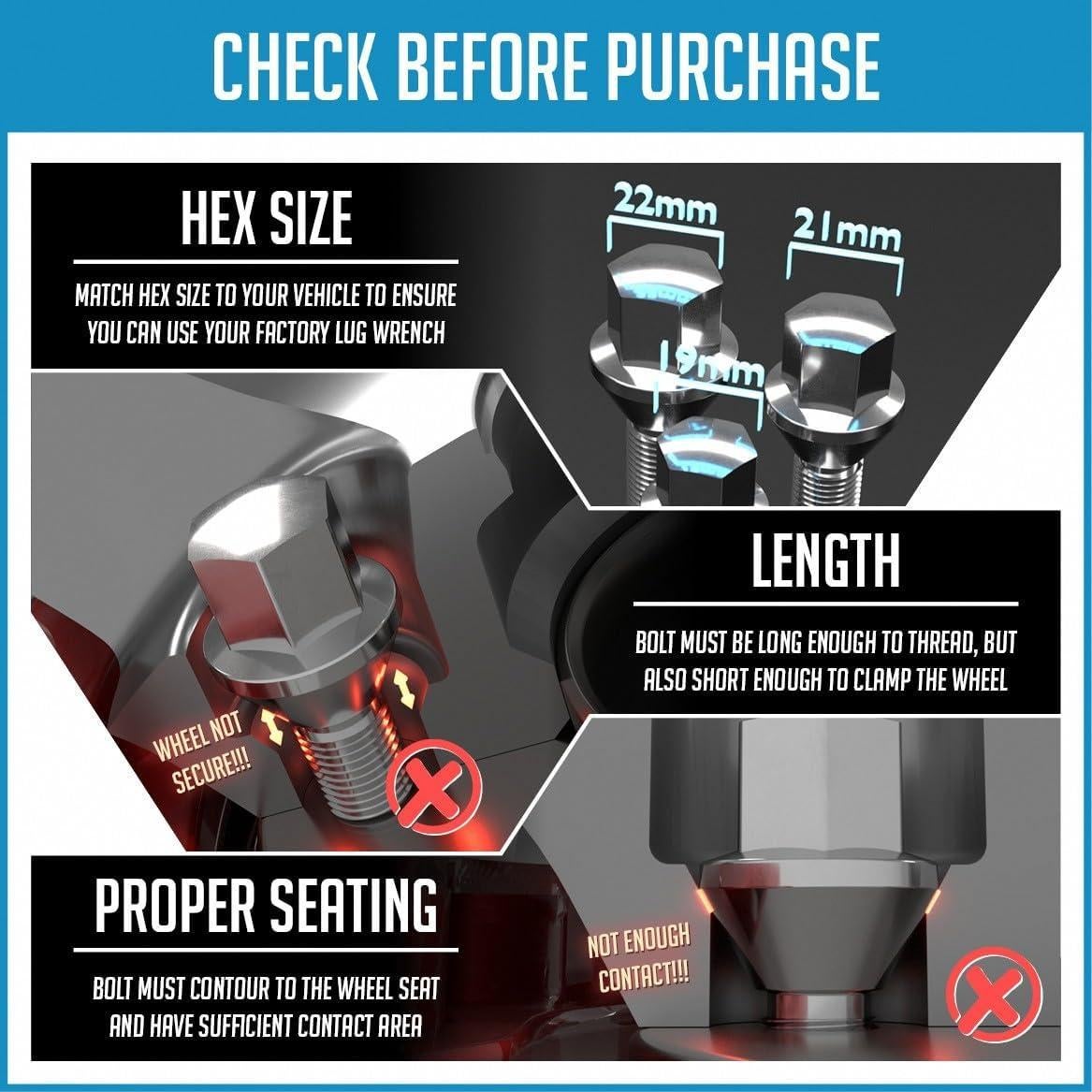 Tuercas de Rueda Negras M15x1.25 con Cerraduras para Mercedes