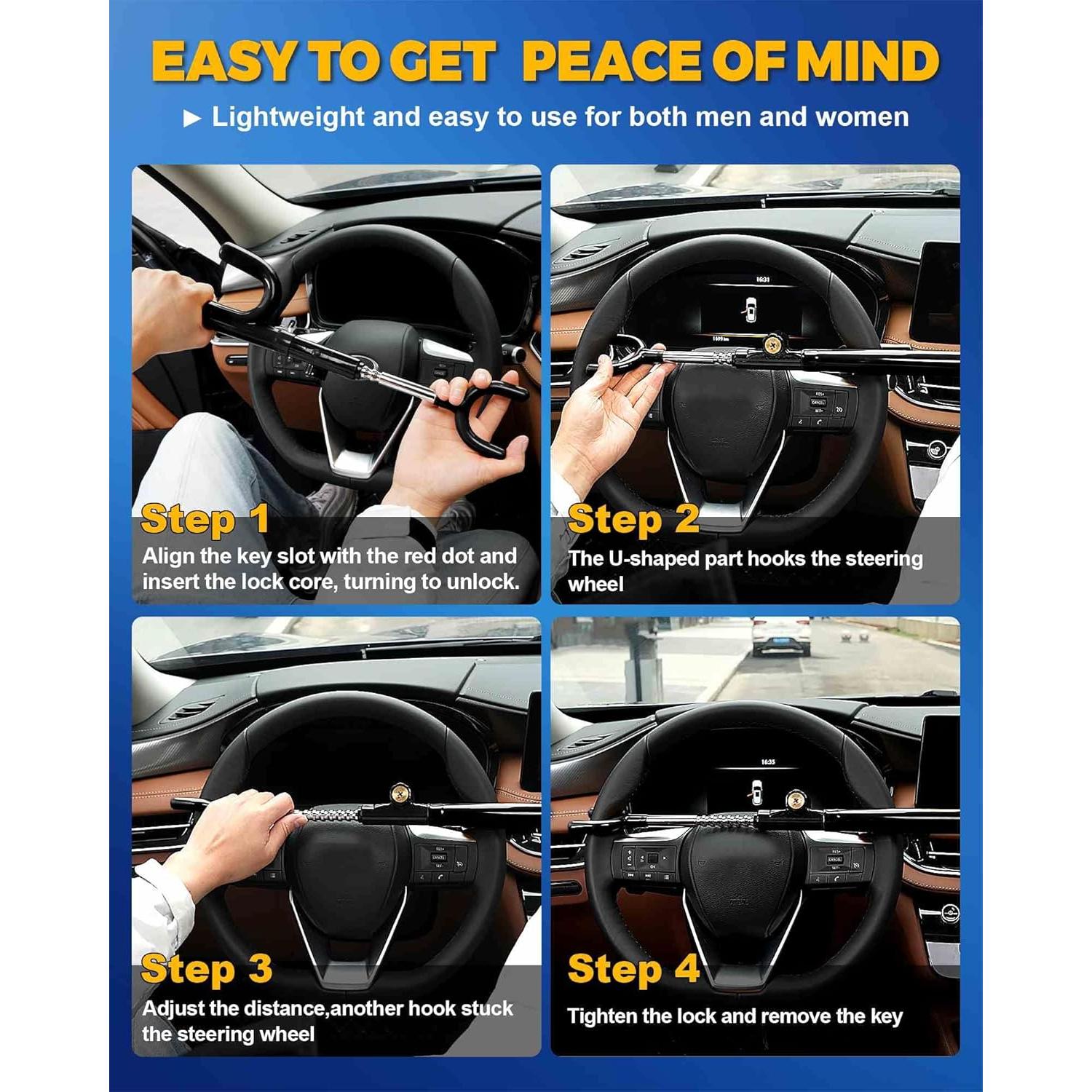 Cerradura Antirrobo para Volante Tevlaphee - Ajustable 17.78-40.64 cm