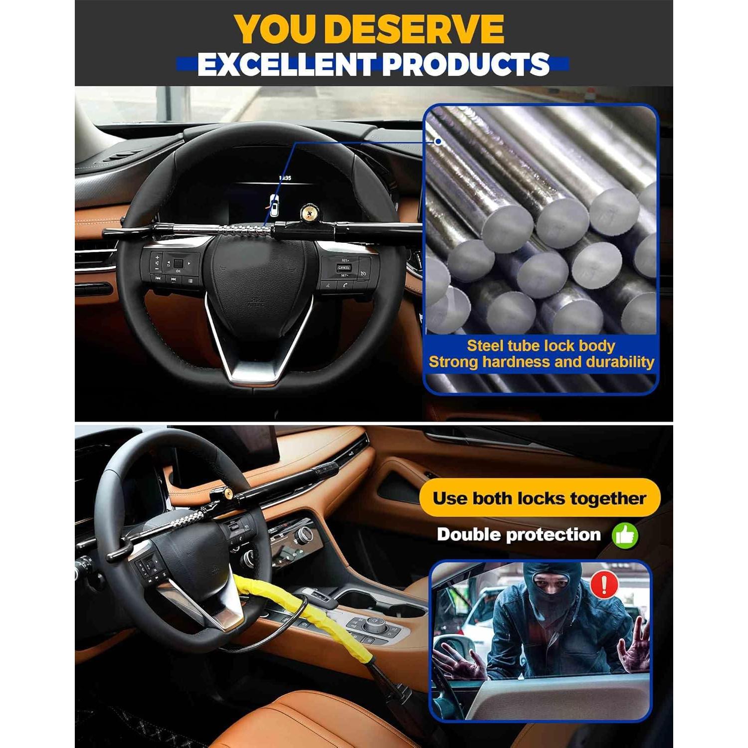 Cerradura Antirrobo para Volante Tevlaphee - Ajustable 17.78-40.64 cm