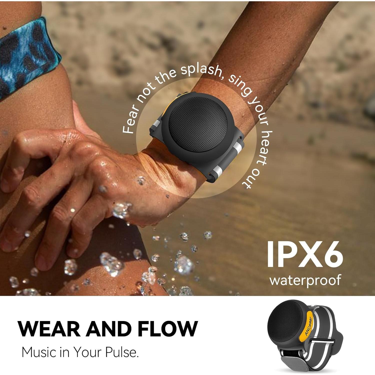 ANCwear Wearable Bluetooth Speakers Wireless Mini Speaker with Enhanced Bass, HD Sound, Portable Speaker with Microphone, 9.5H Playtime, IPX6 Waterproof for Sports, Outdoor Travel (Black)