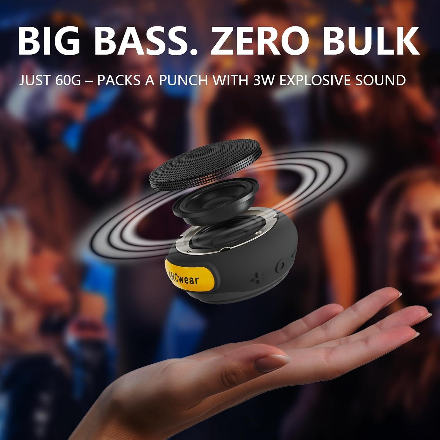 ANCwear Wearable Bluetooth Speakers Wireless Mini Speaker with Enhanced Bass, HD Sound, Portable Speaker with Microphone, 9.5H Playtime, IPX6 Waterproof for Sports, Outdoor Travel (Black)