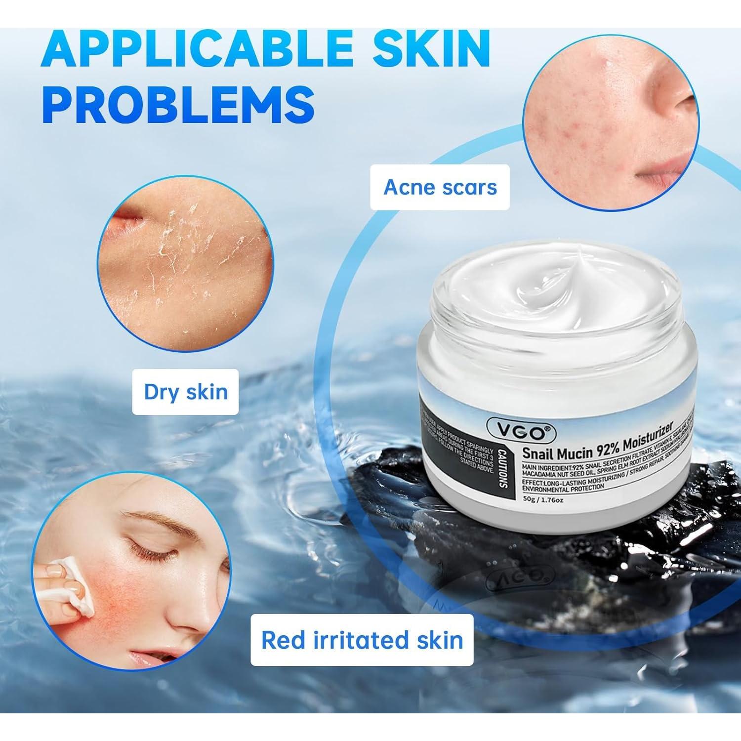 Conjunto de Cuidado de la Piel VGO - Mucina de Caracol 50g + Suero Vitamina C 57g