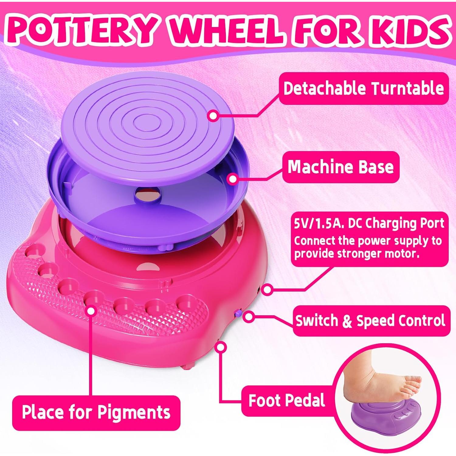 Kit de Rueda de Alfarería Vinkp para Niños 8-12 Años - Rosa