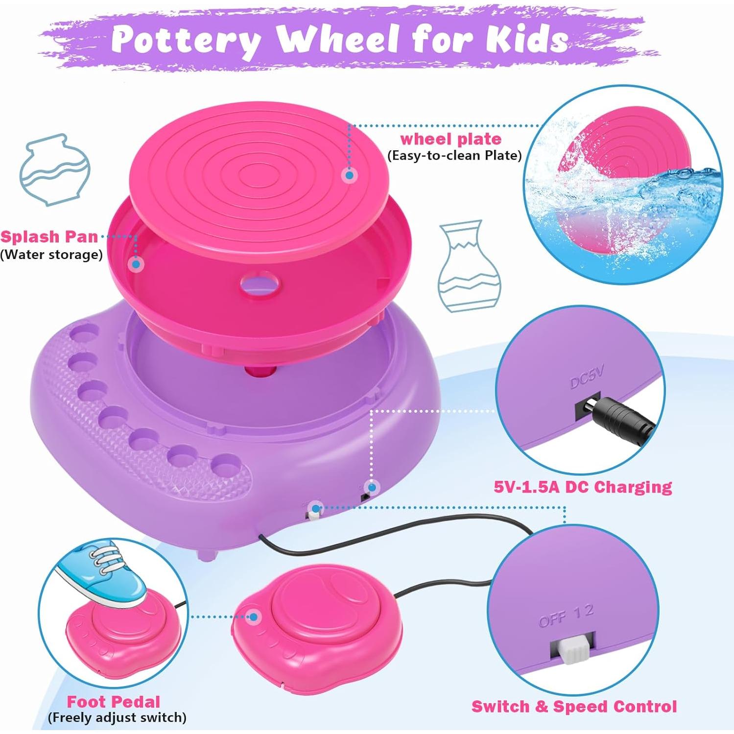 Rueda de Alfarería TingingYuli para Niños 8-12 Años Rosa/Púrpura