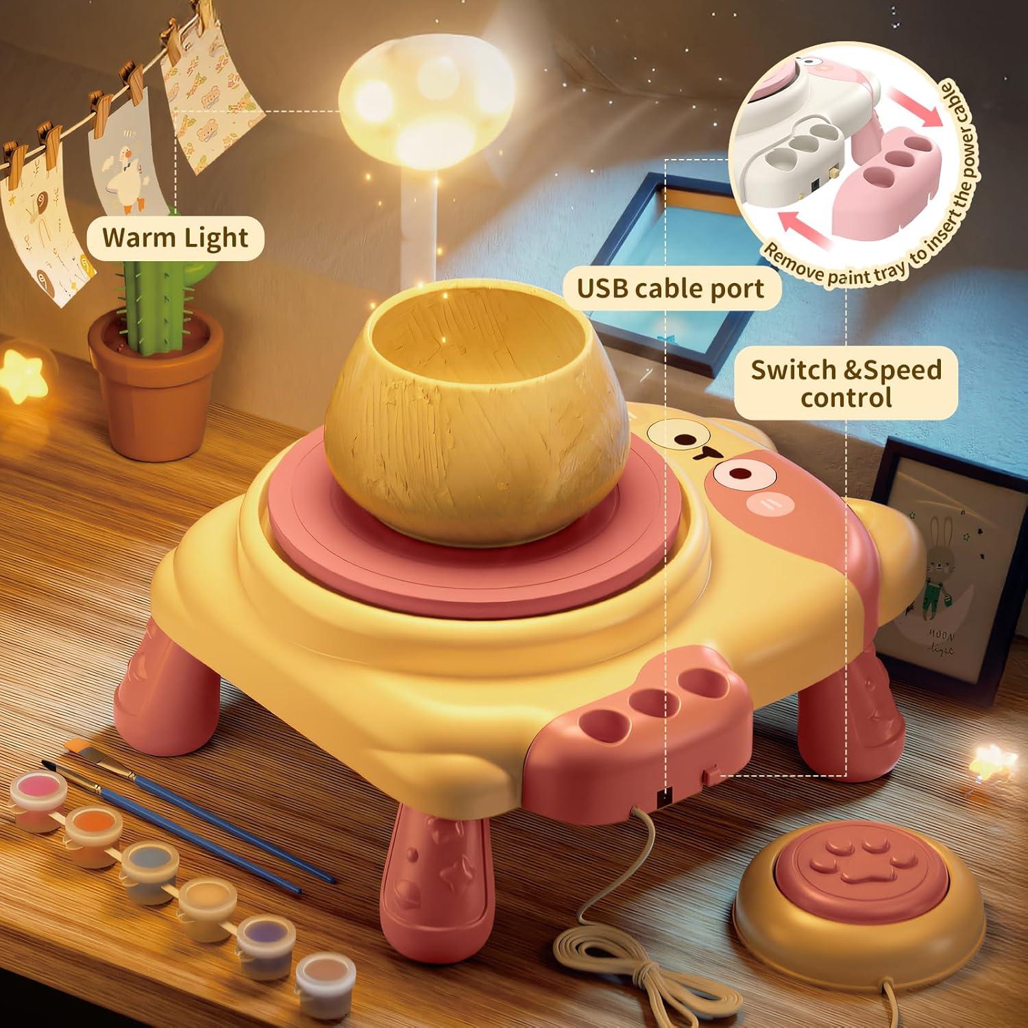 Rueda de Alfarería Skirfy Rosa para Niños 6-12 Años con Kit de Pintura