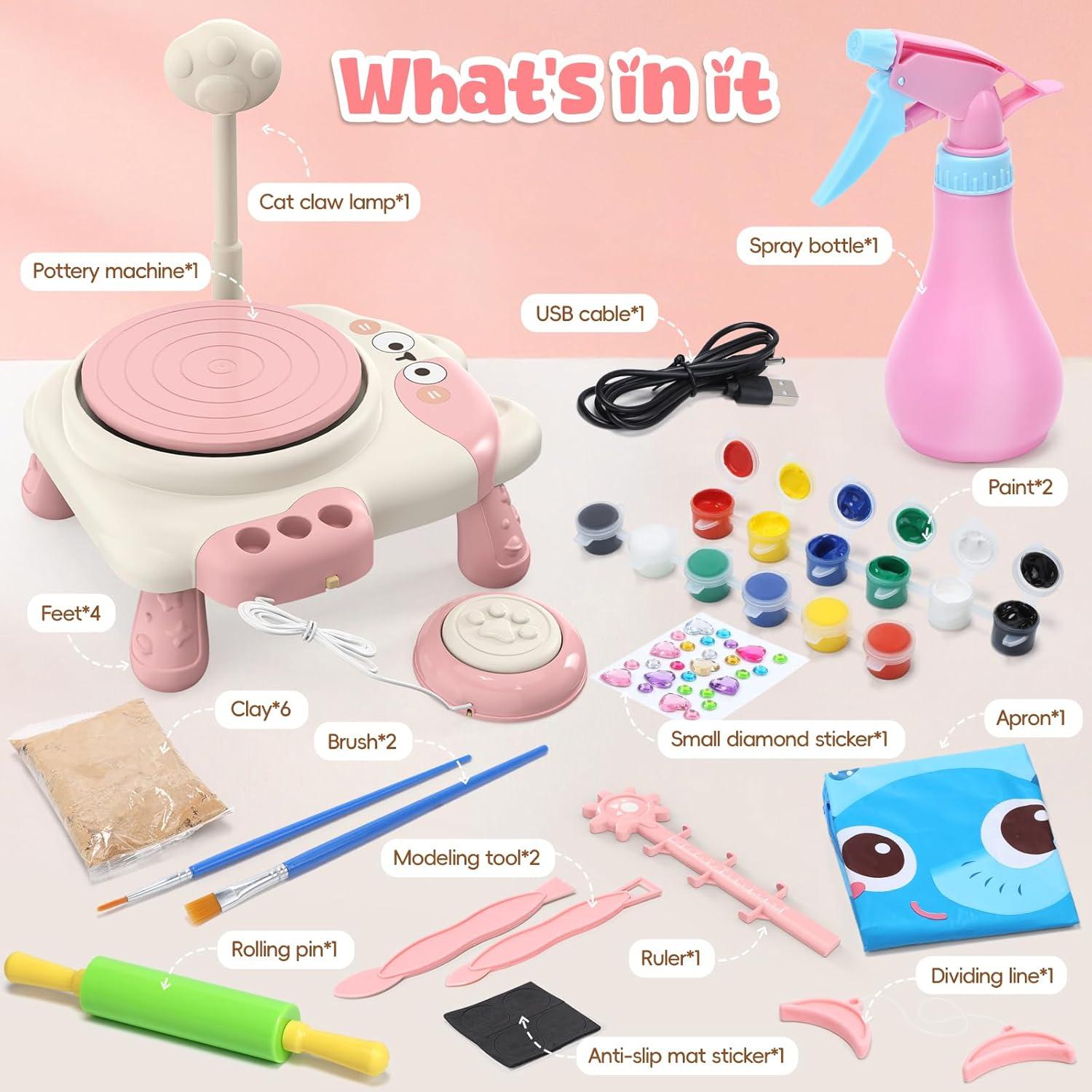 Rueda de Alfarería Skirfy Rosa para Niños 6-12 Años con Kit de Pintura