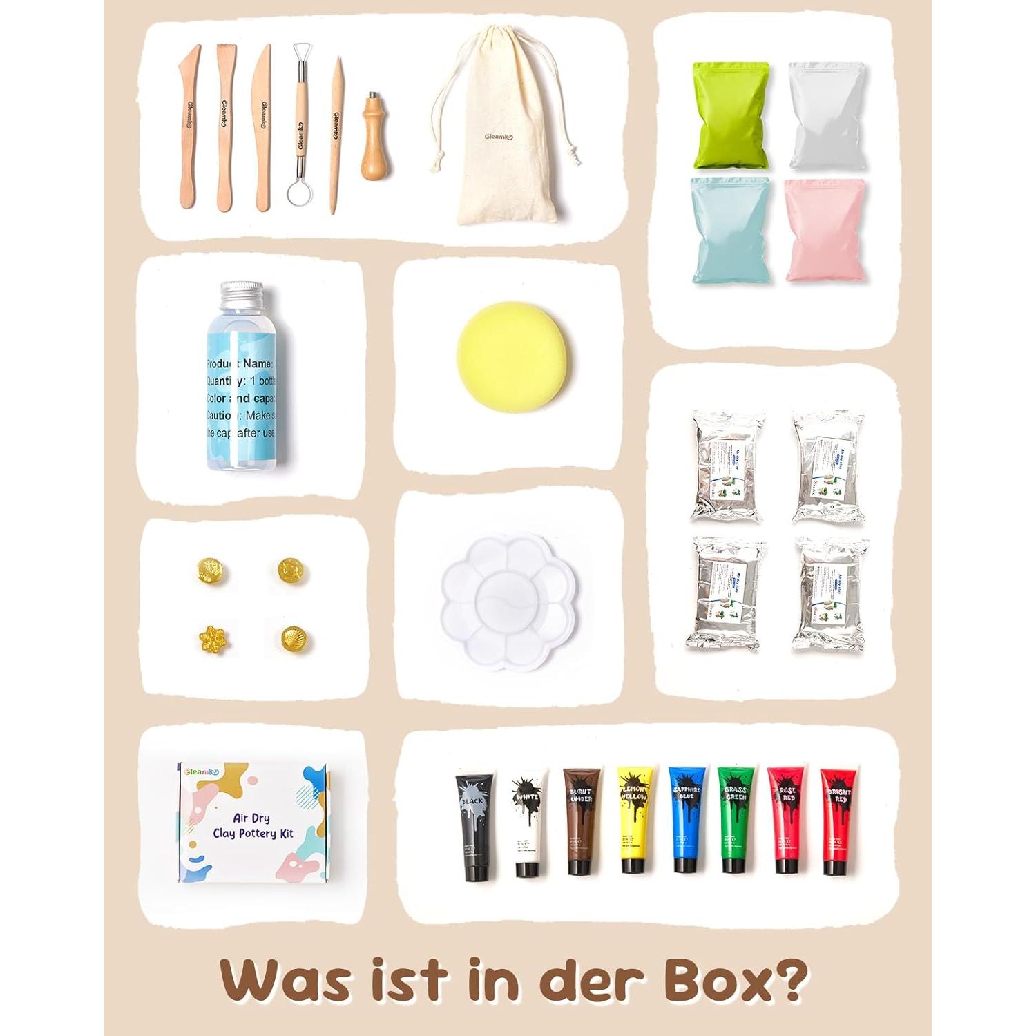 Kit de Arcilla Secada al Aire Gleamkid - 4 Paquetes, Pintura y Herramientas