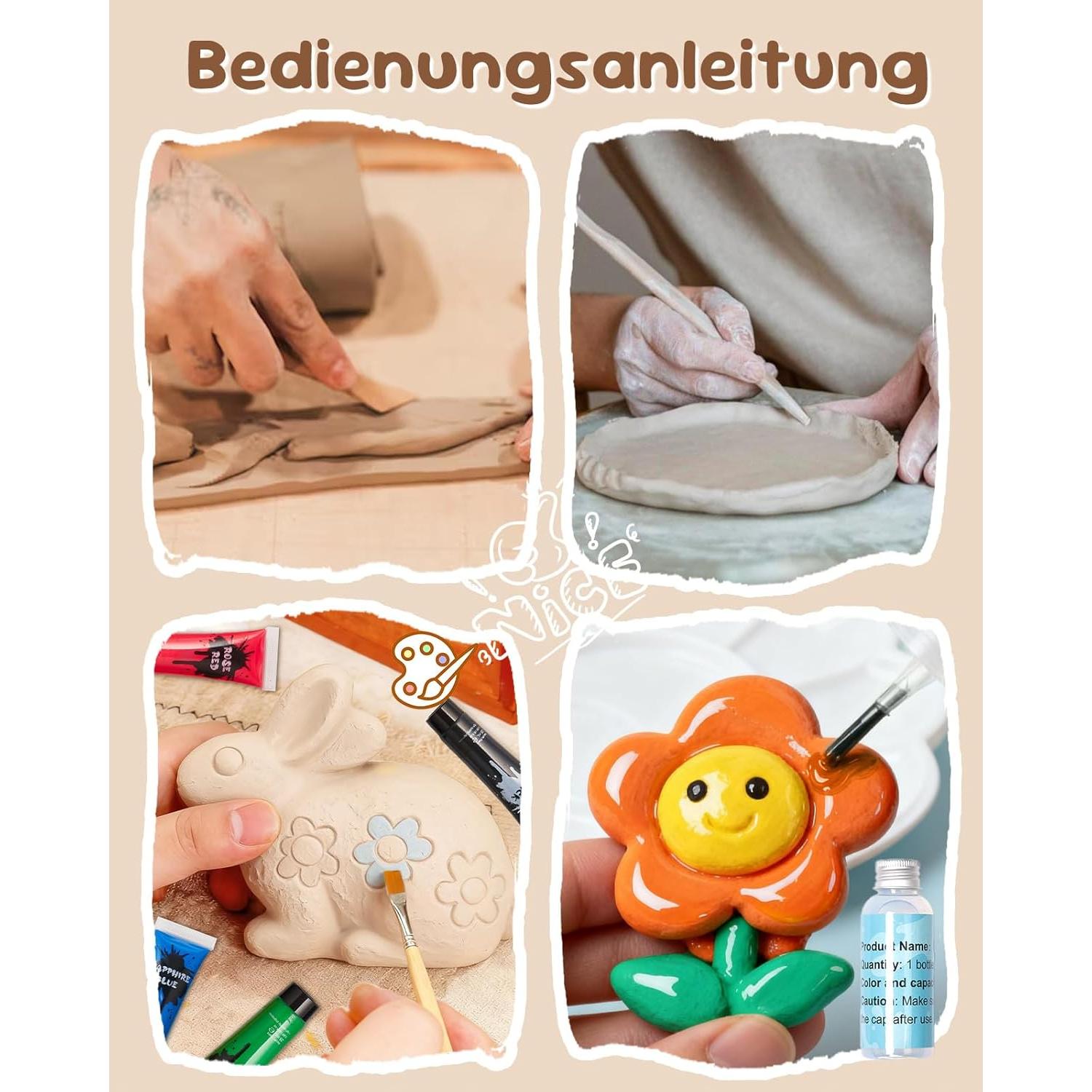 Kit de Arcilla Secada al Aire Gleamkid - 4 Paquetes, Pintura y Herramientas