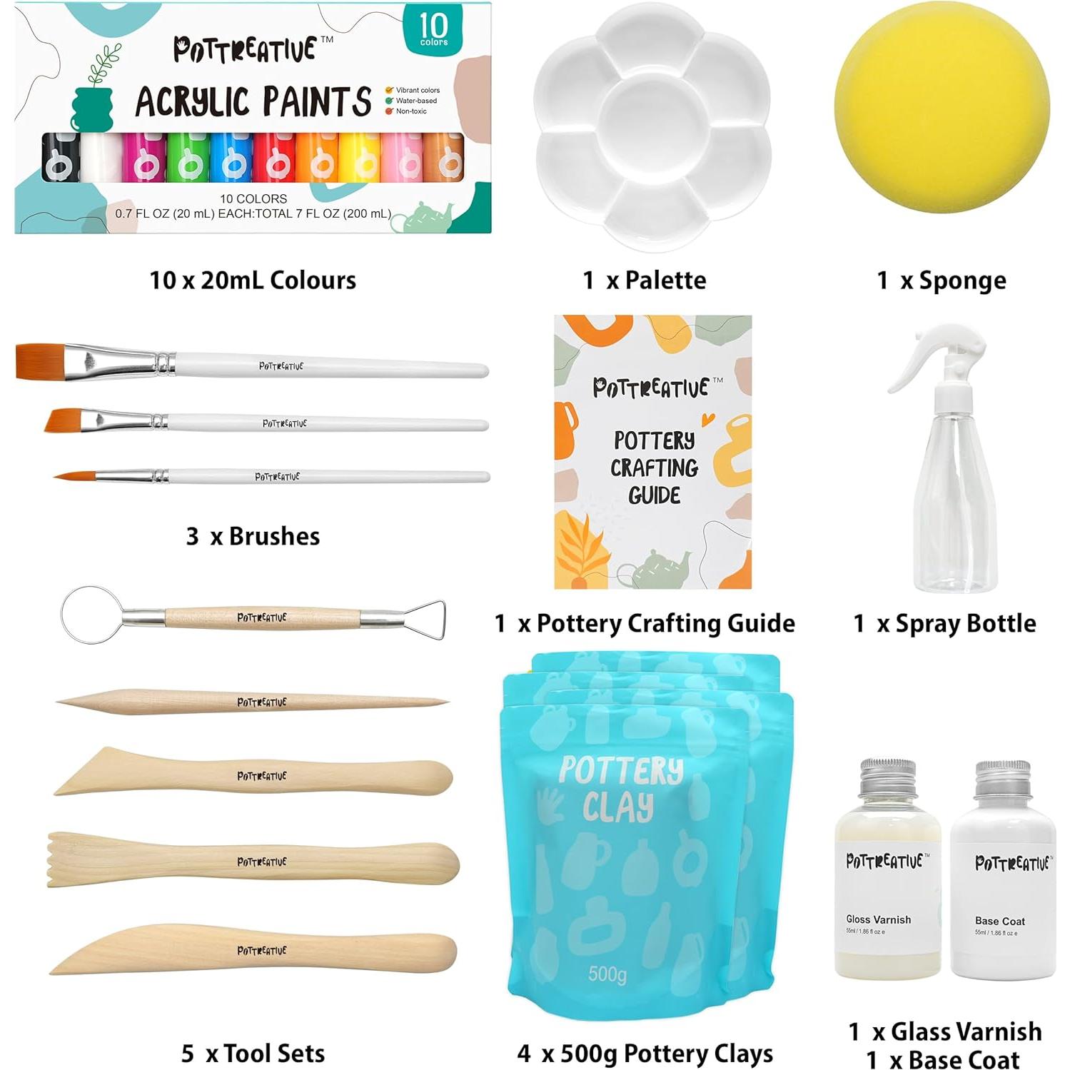 Kit de Arcilla Secada al Aire MCOOH 2 kg con Pinturas y Herramientas