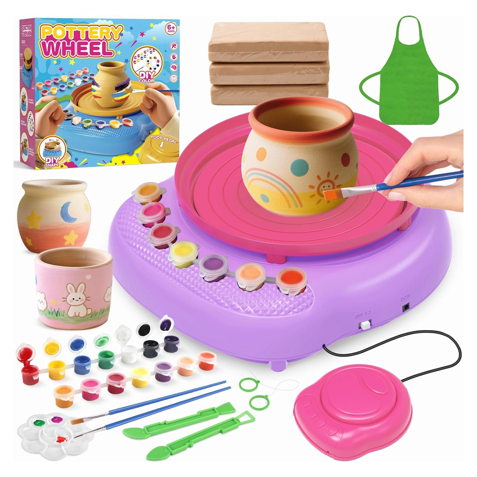 Rueda de Alfarería TingingYuli para Niños - Kit Completo Rosa/Púrpura