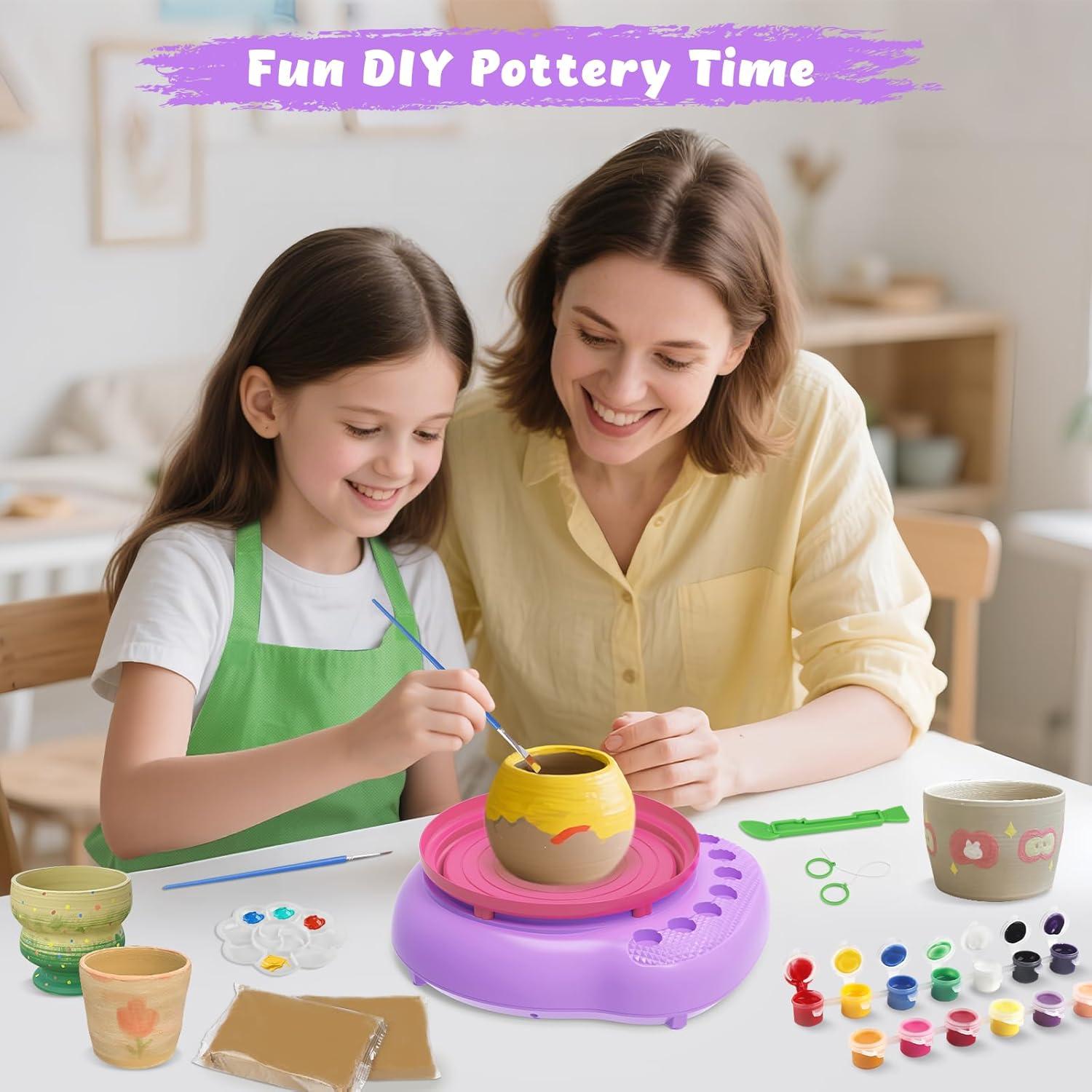 Rueda de Alfarería TingingYuli para Niños - Kit Completo Rosa/Púrpura