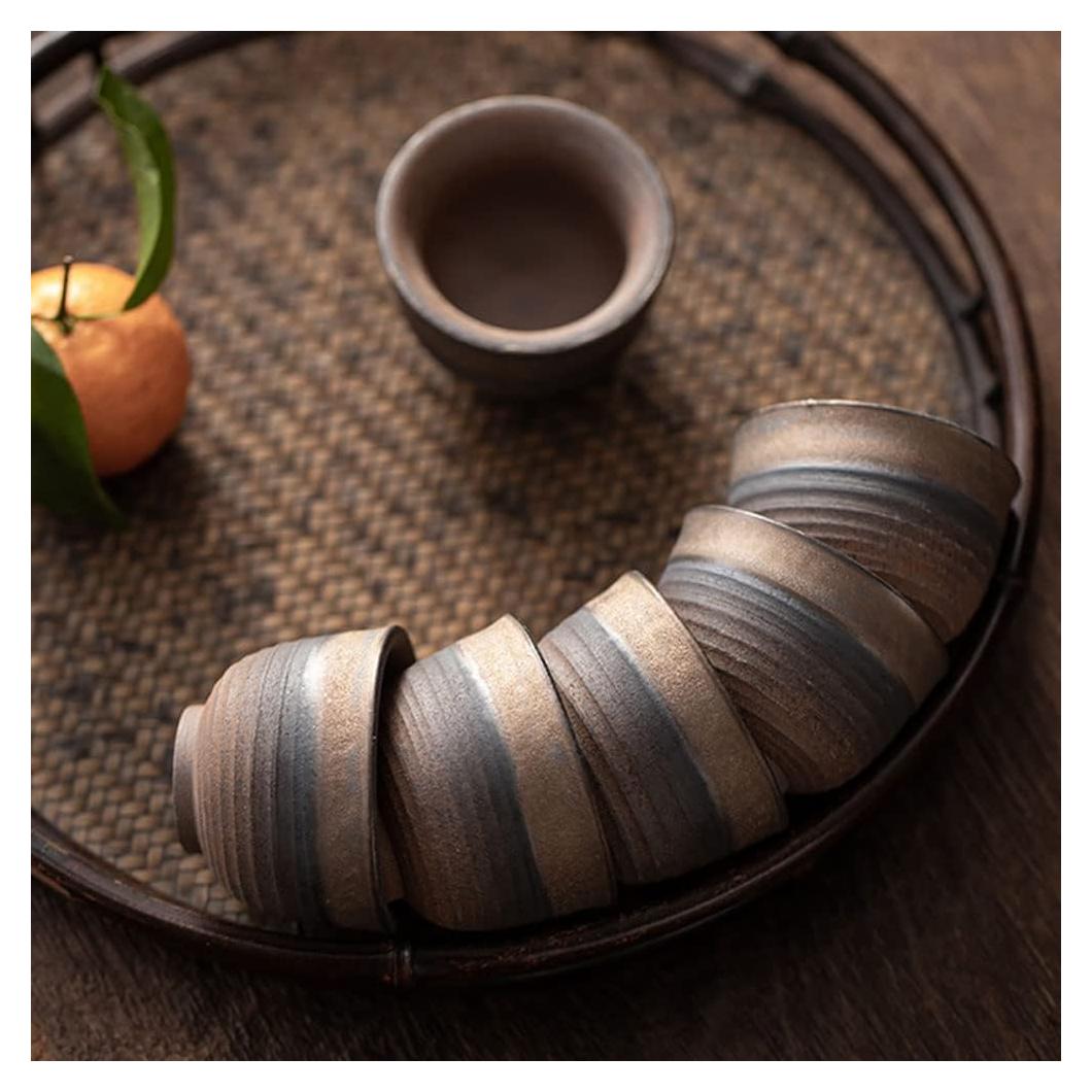 Juego de 6 Tazas de Té Cerámica Hechas a Mano Estilo Asiático
