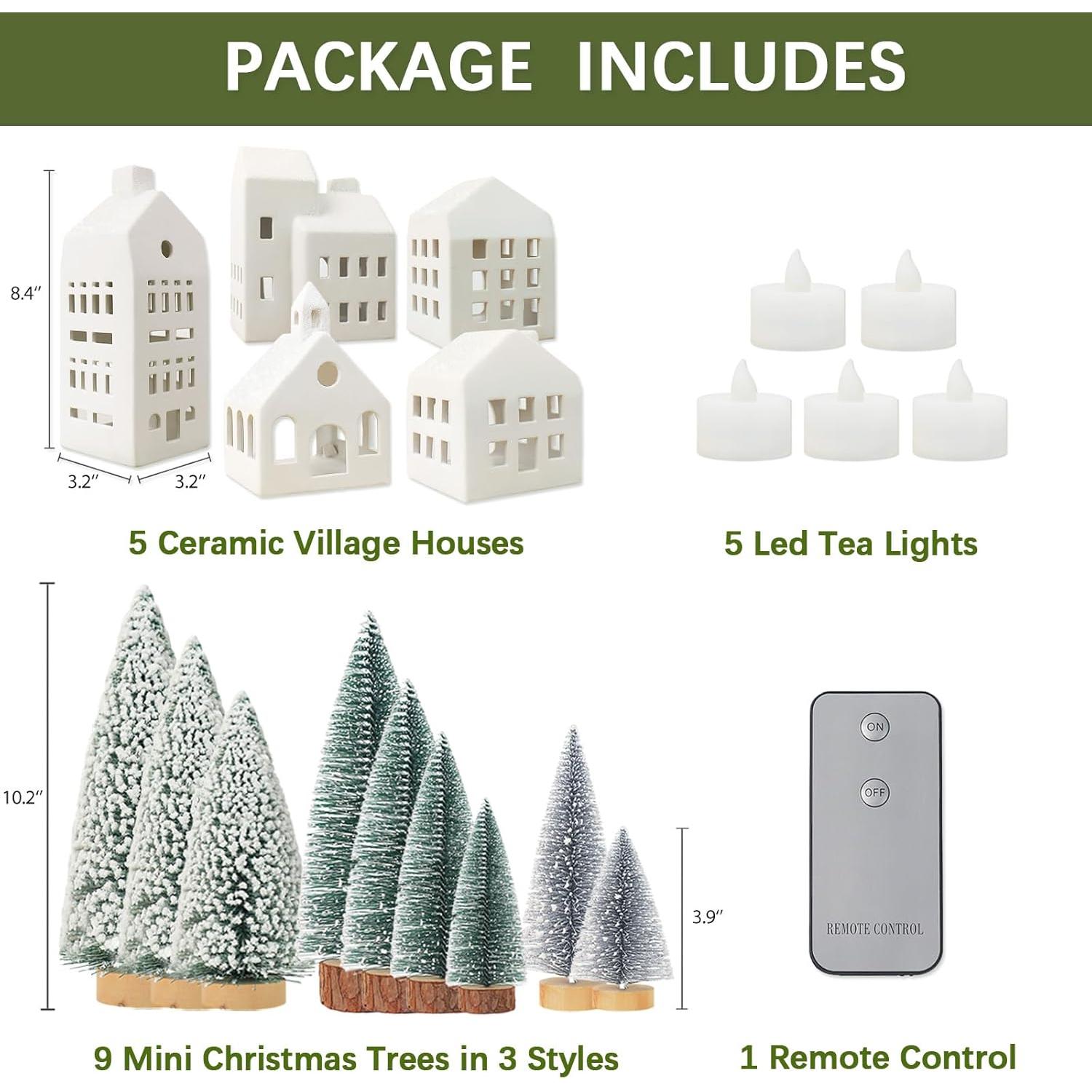 Conjunto de Pueblo Navideño 5 Casas Cerámica Iluminadas Control Remoto