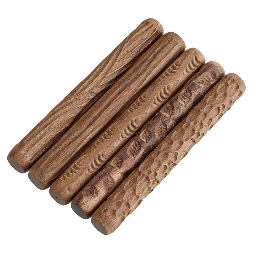 Kit de 5 Rodillos Texturizados de Arcilla OwnMy - Adoquines, Pescado, Hojas, Ondas, Madera