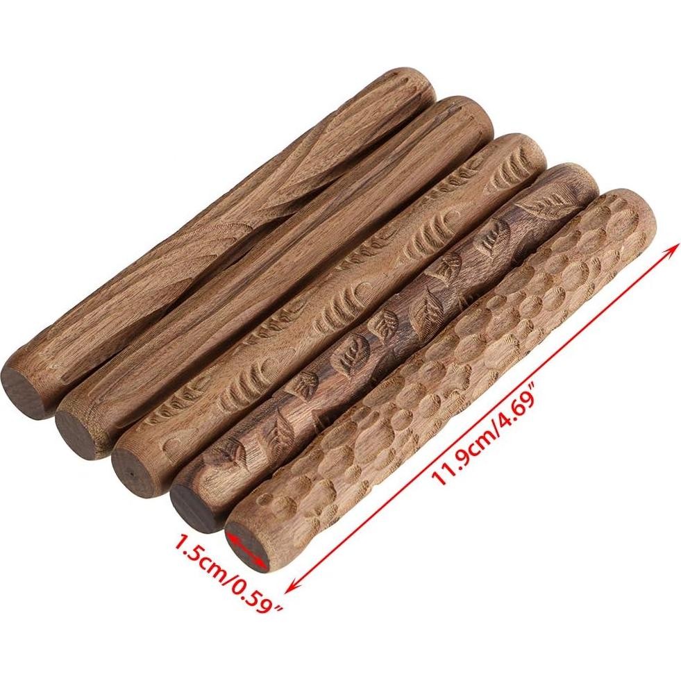 Kit de 5 Rodillos Texturizados de Arcilla OwnMy - Adoquines, Pescado, Hojas, Ondas, Madera