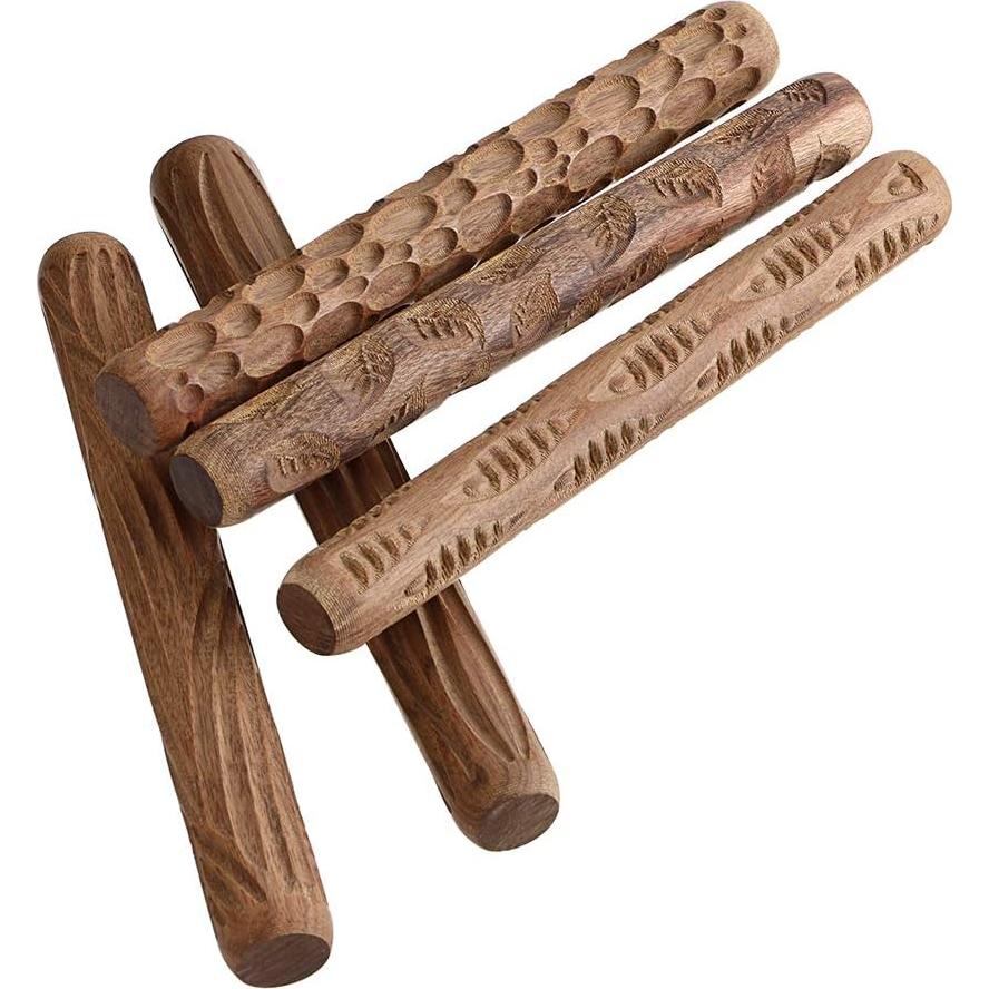 Kit de 5 Rodillos Texturizados de Arcilla OwnMy - Adoquines, Pescado, Hojas, Ondas, Madera