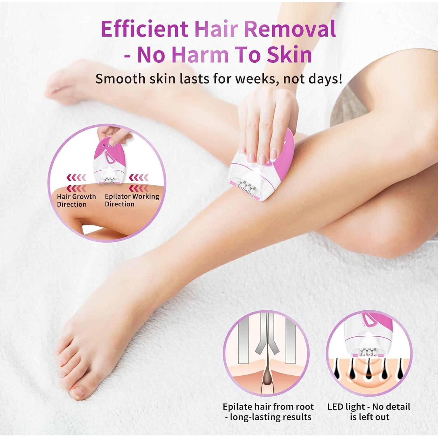 Epilador Eléctrico Recargable Blumskin para Mujeres - Indoloro, 2 Velocidades, Luz LED