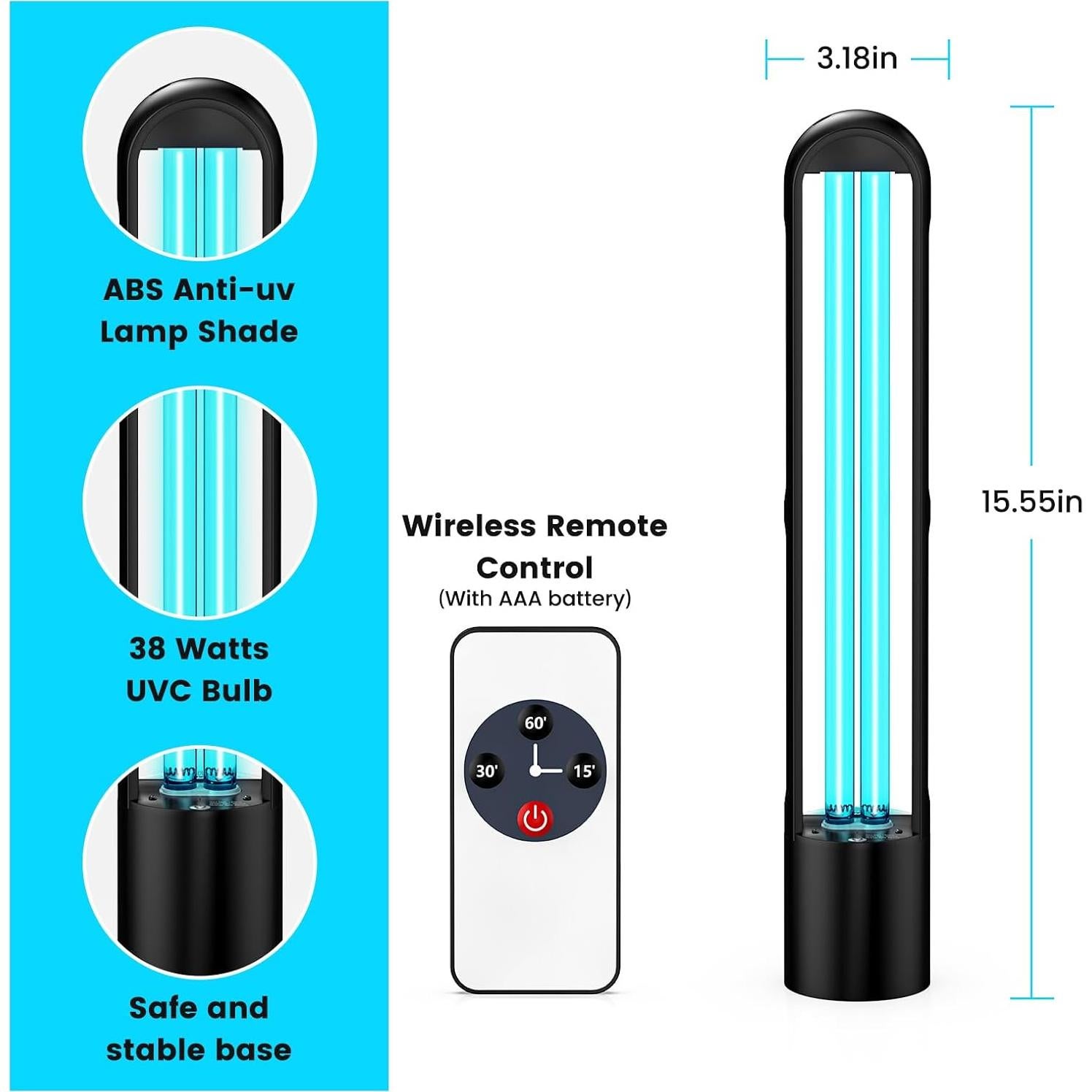 Lámpara UV Desinfectante ZETAWALE con Control Remoto 60 min