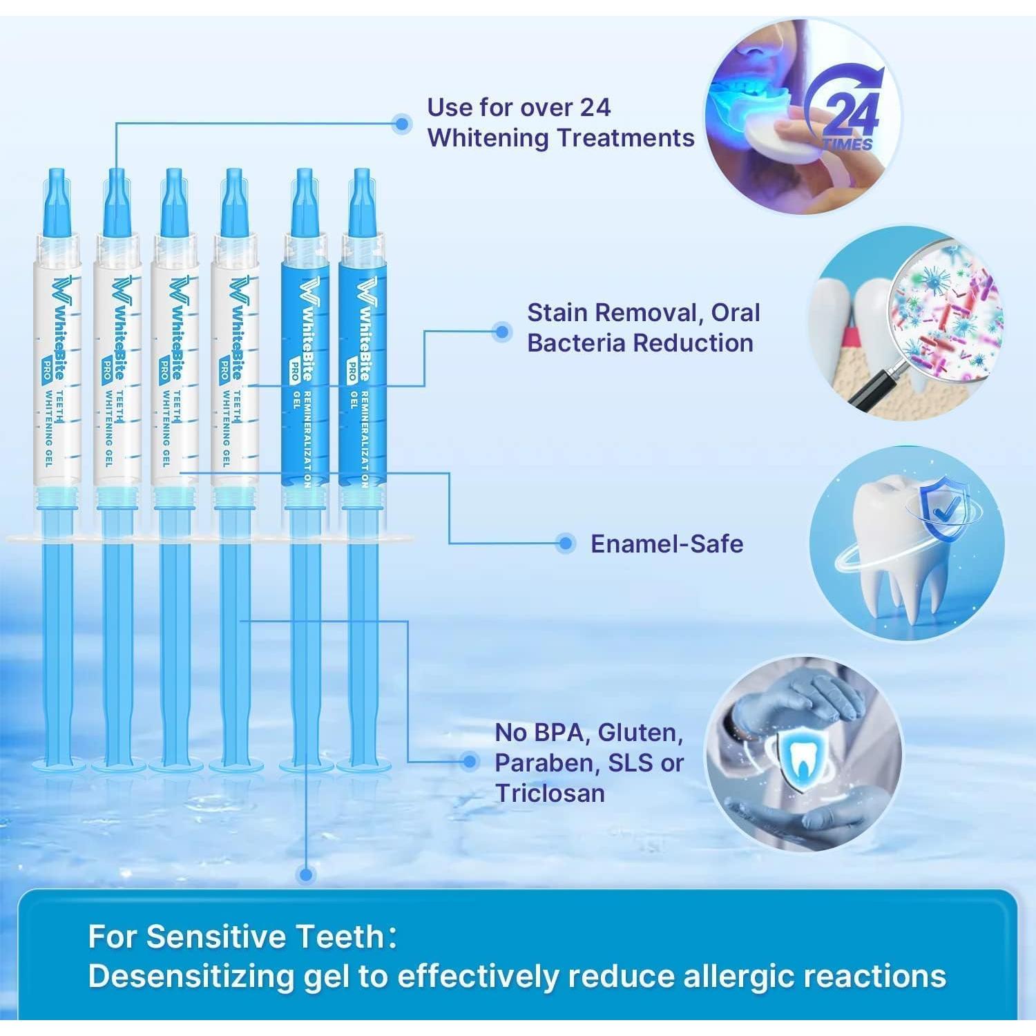 Kit Blanqueamiento Dental Whitebite Pro - 4 Geles + Luz LED