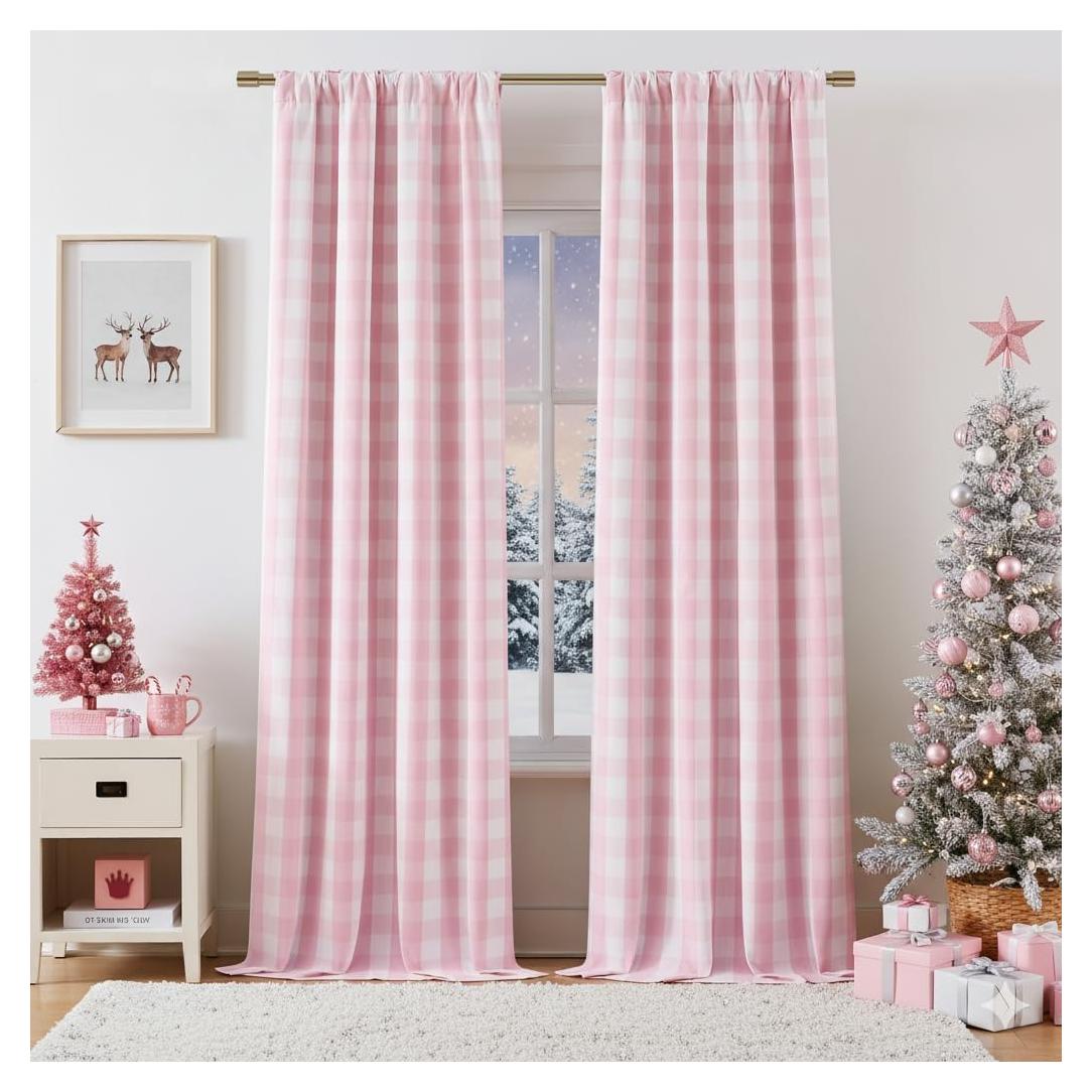 Cortinas Blackout Bapawfish 2 Paneles 101.6x228.6cm Rosa/Blanco