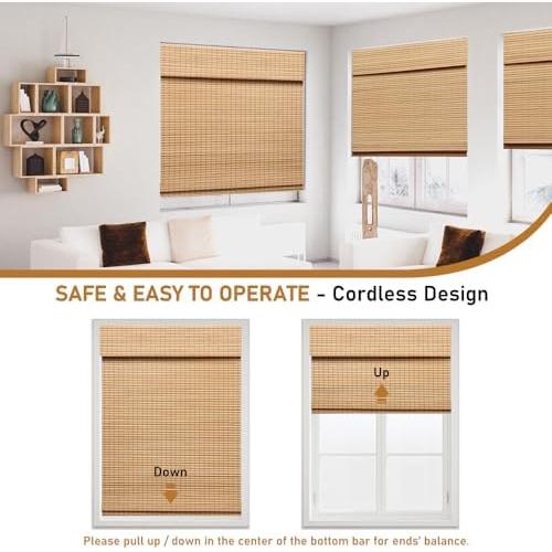 Persianas Romanas Inalámbricas SEEYE de Bambú Carbonizado 83.82x162.56cm