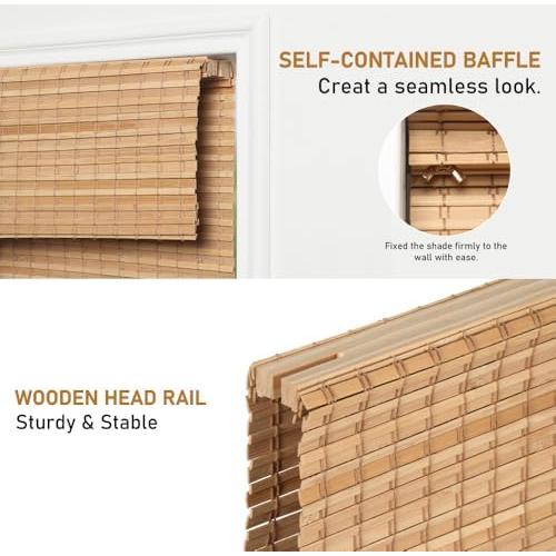 Persianas Romanas Inalámbricas SEEYE de Bambú Carbonizado 83.82x162.56cm