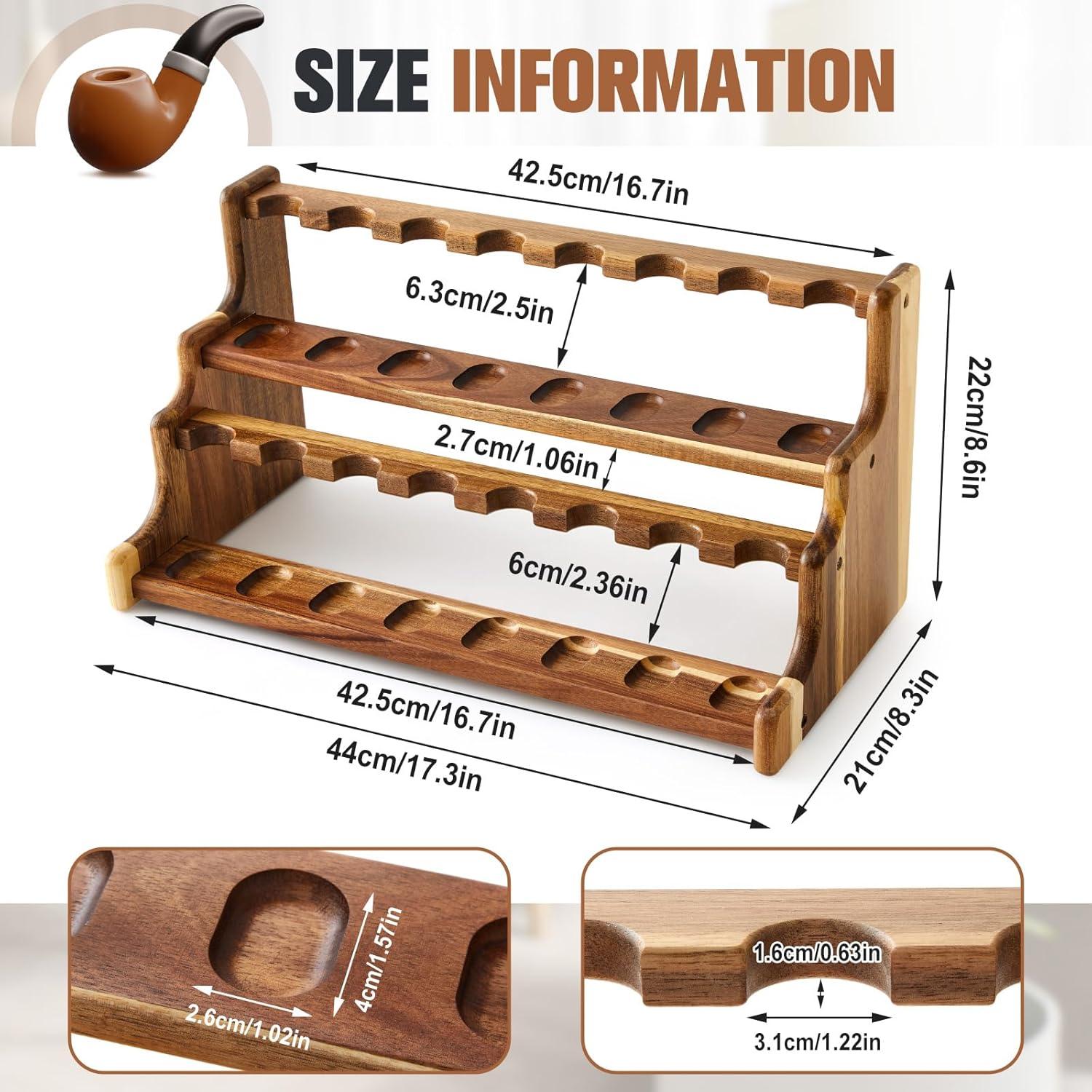 Soporte de Tubos de Fumar Yalikop de Acacia Doble Capa 43.4cm