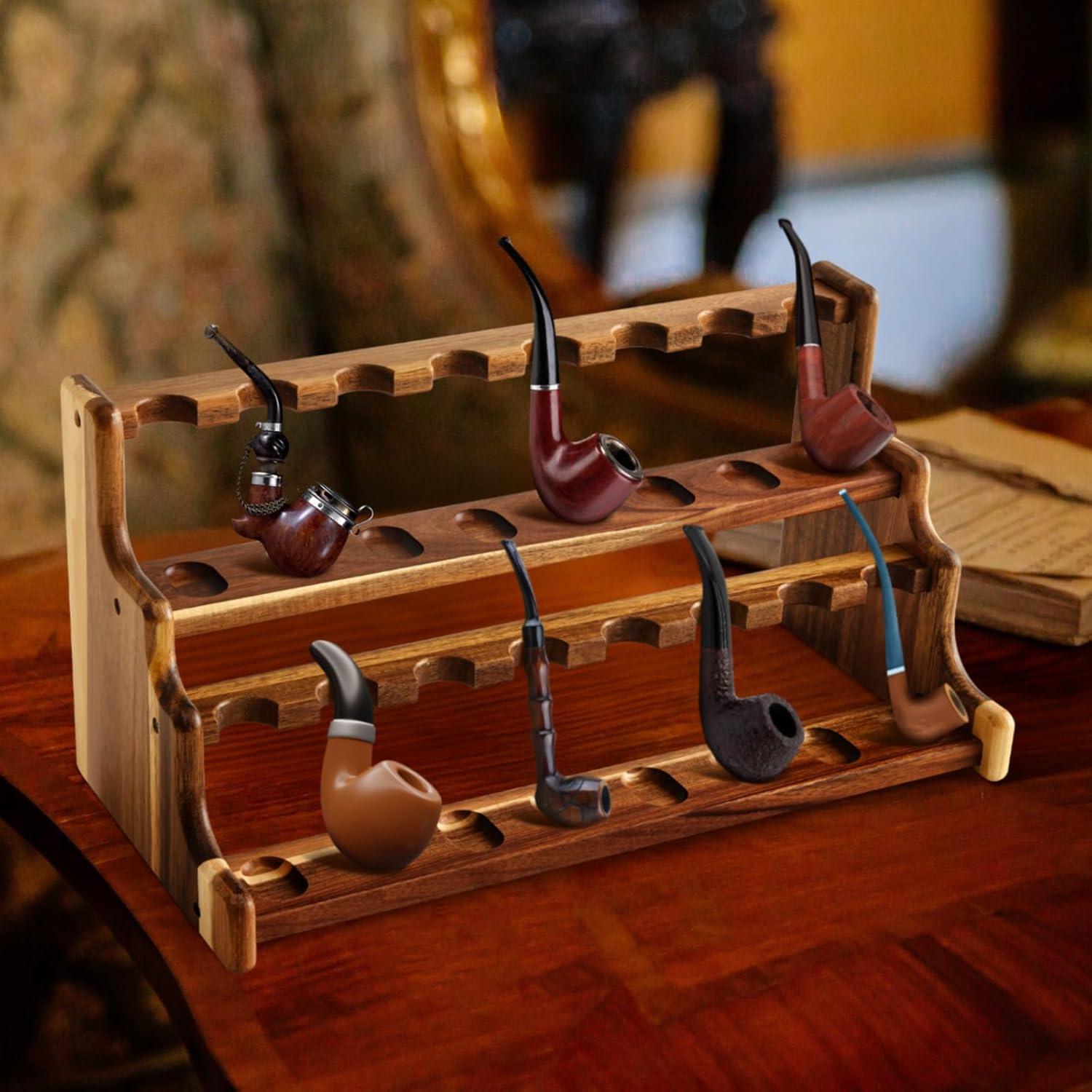 Soporte de Tubos de Fumar Yalikop de Acacia Doble Capa 43.4cm